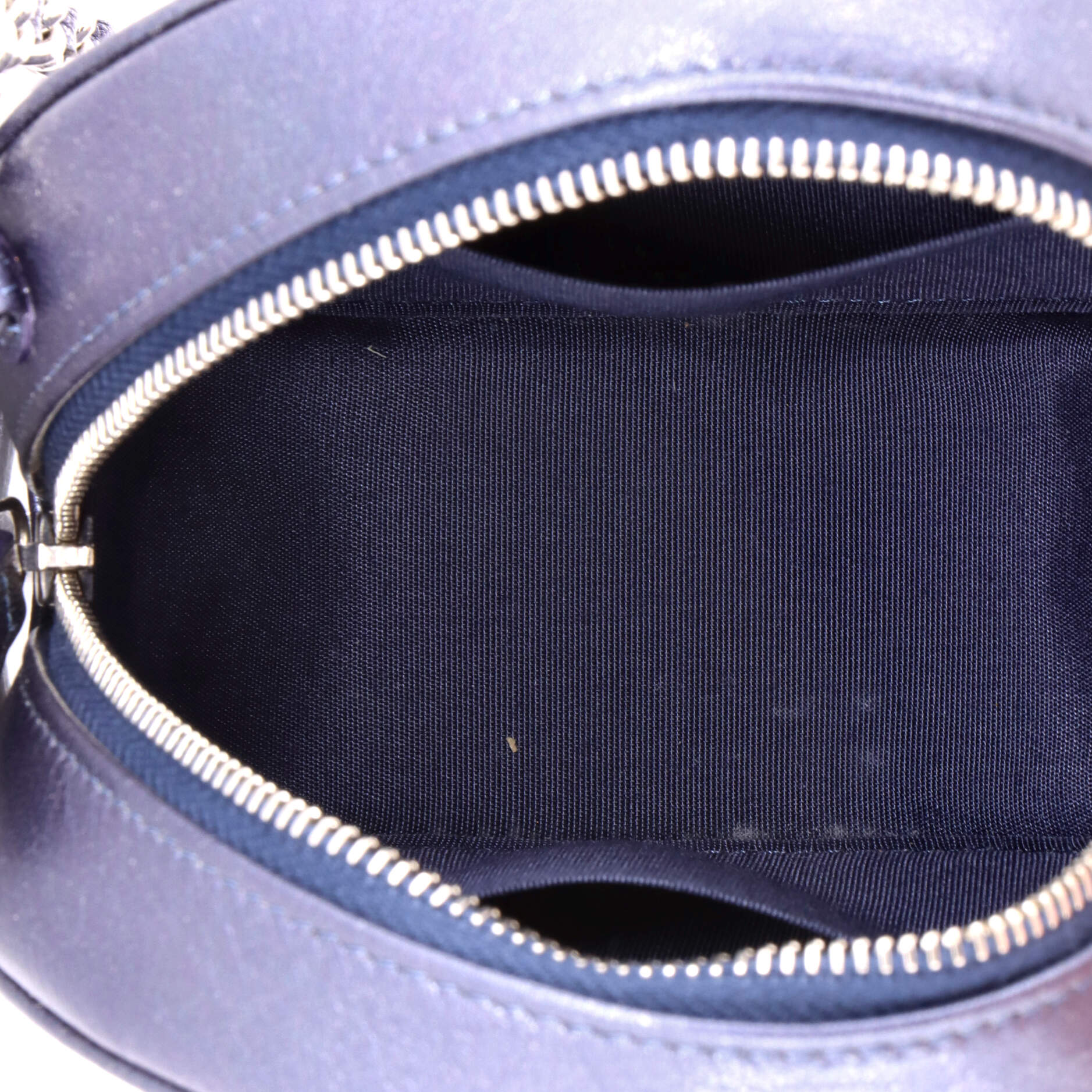 Round Clutch with Chain Camellia Goatskin Mini