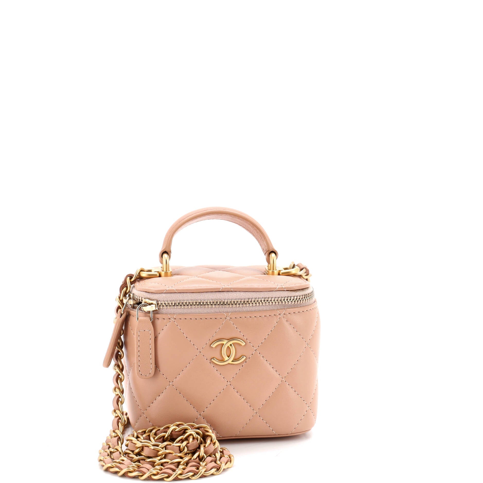 Classic Top Handle Vanity Case with Chain Quilted Lambskin Mini