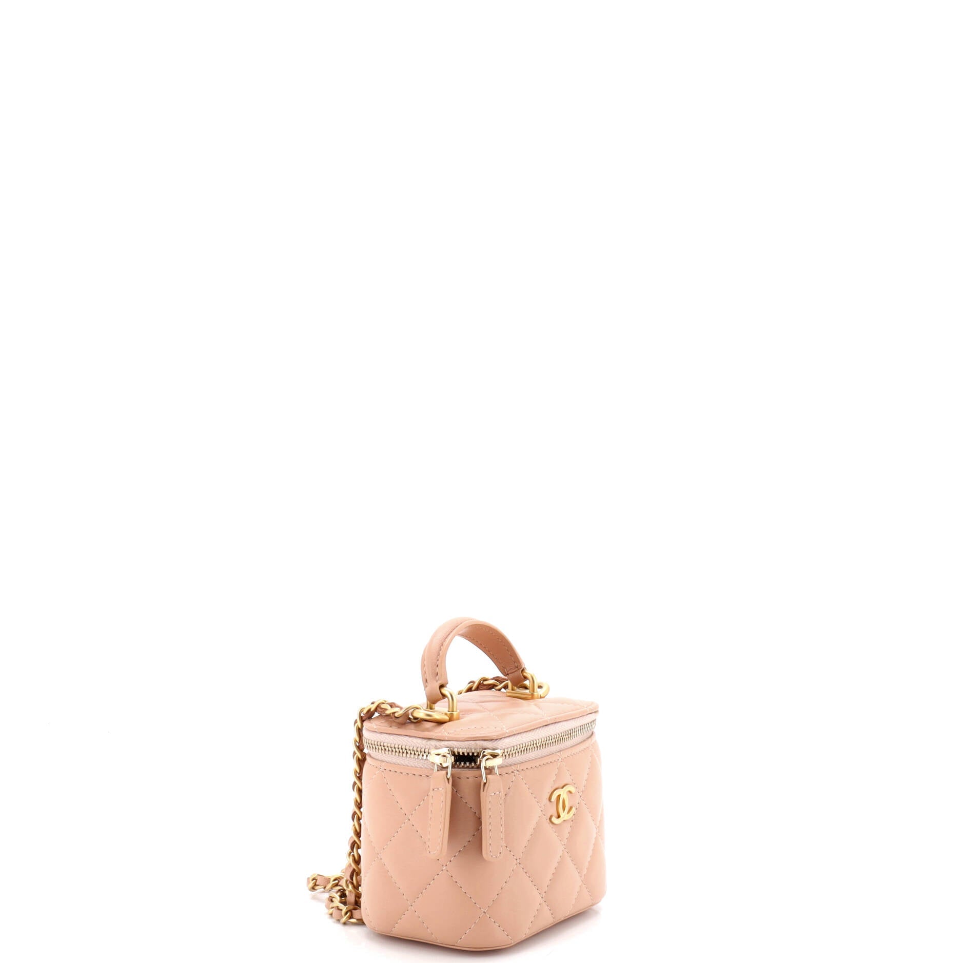 Classic Top Handle Vanity Case with Chain Quilted Lambskin Mini