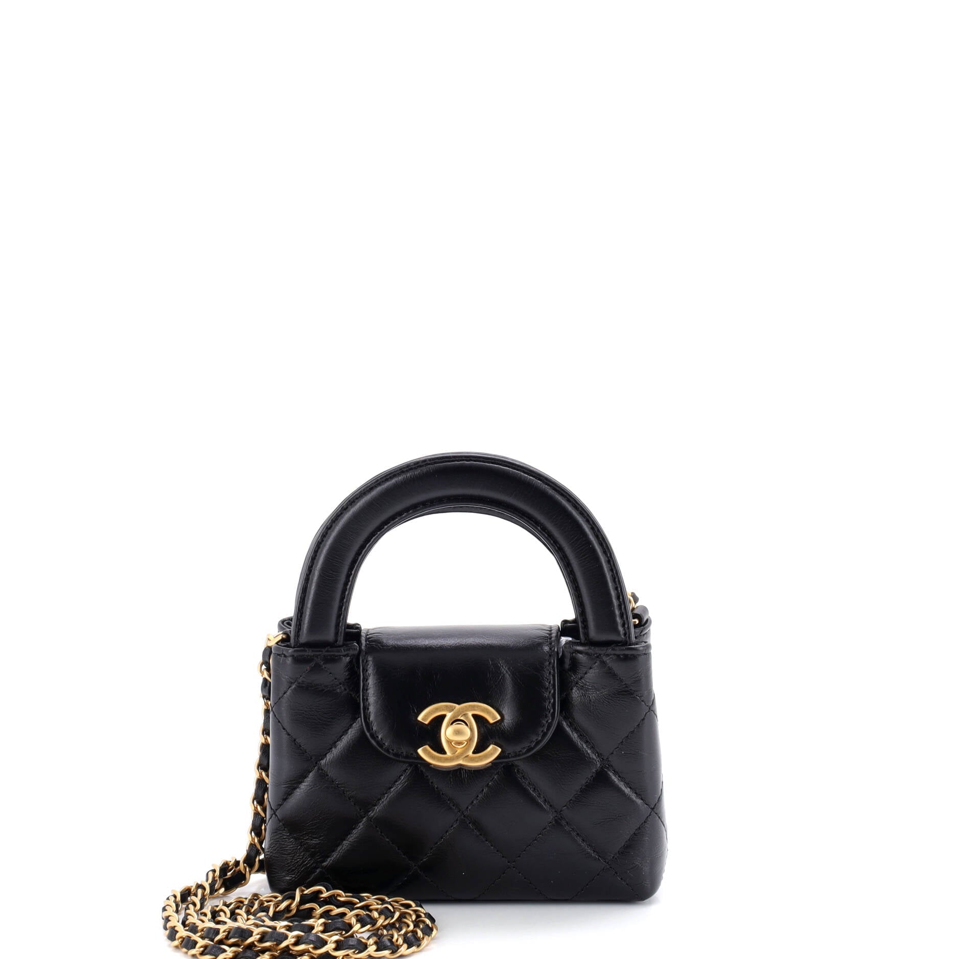 Kelly Top Handle Shopping Bag Quilted Shiny Aged Calfskin Nano