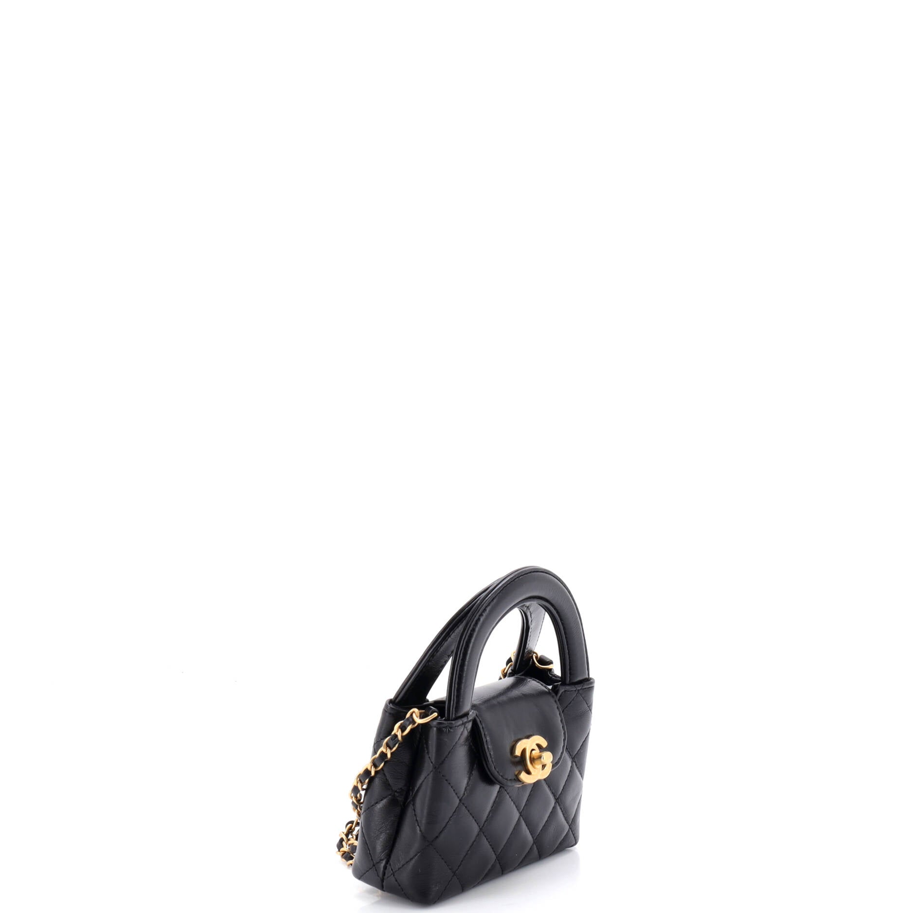 Kelly Top Handle Shopping Bag Quilted Shiny Aged Calfskin Nano