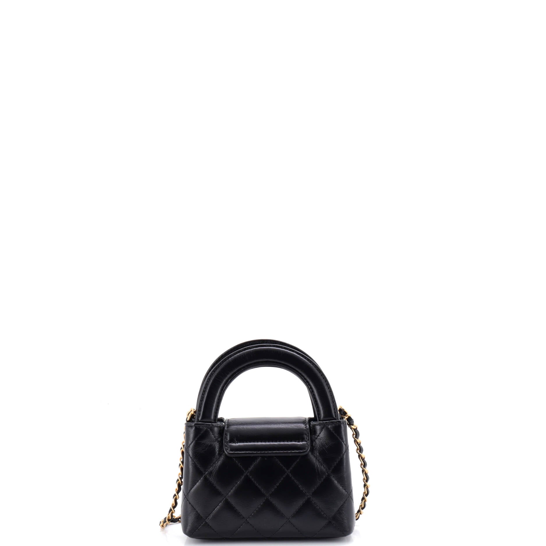 Kelly Top Handle Shopping Bag Quilted Shiny Aged Calfskin Nano