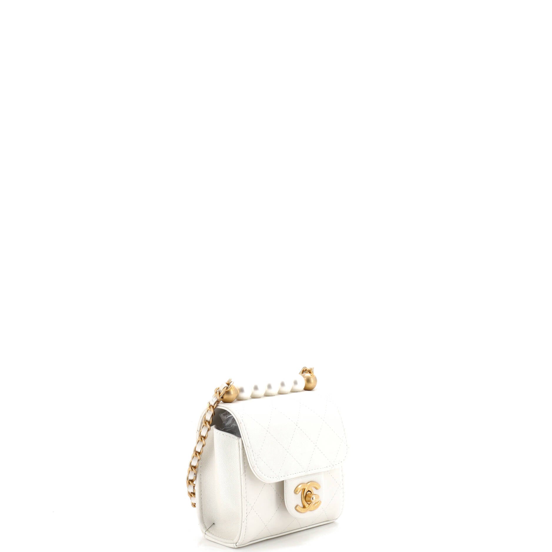 Chic Pearls Flap Clutch with Chain Quilted Goatskin Mini