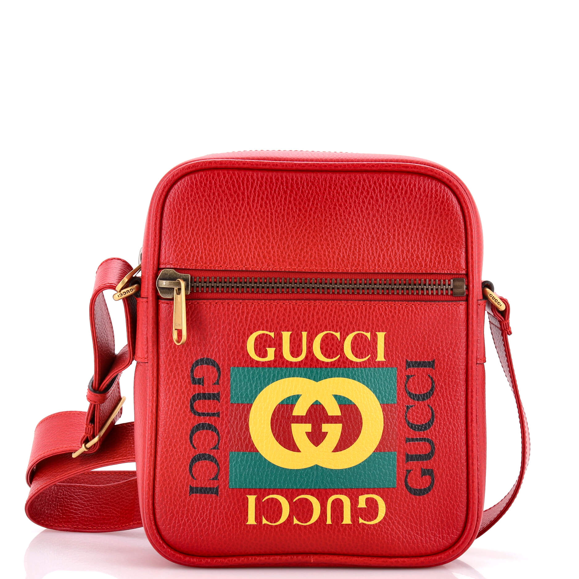Logo Zip Messenger Bag Printed Leather Small