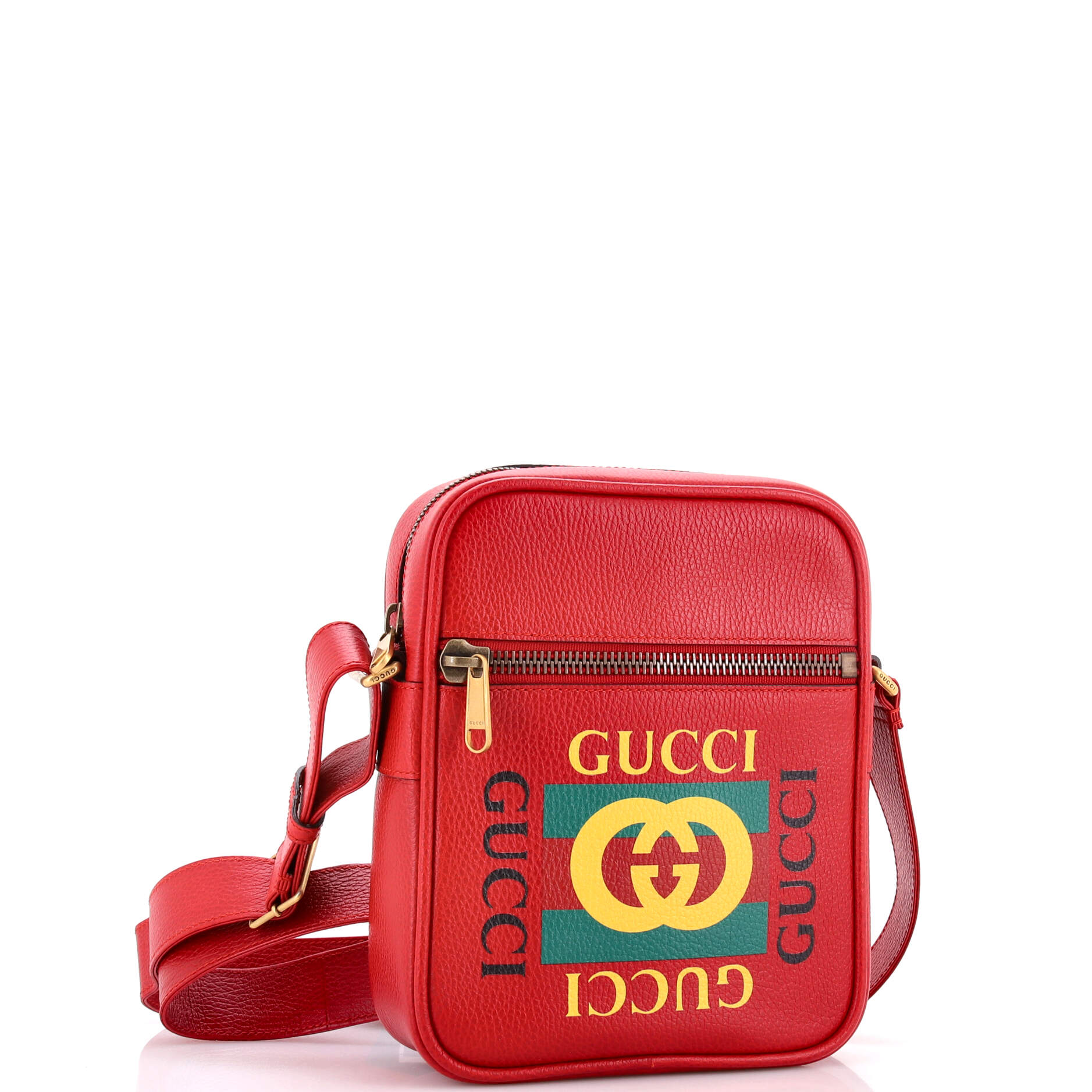 Logo Zip Messenger Bag Printed Leather Small