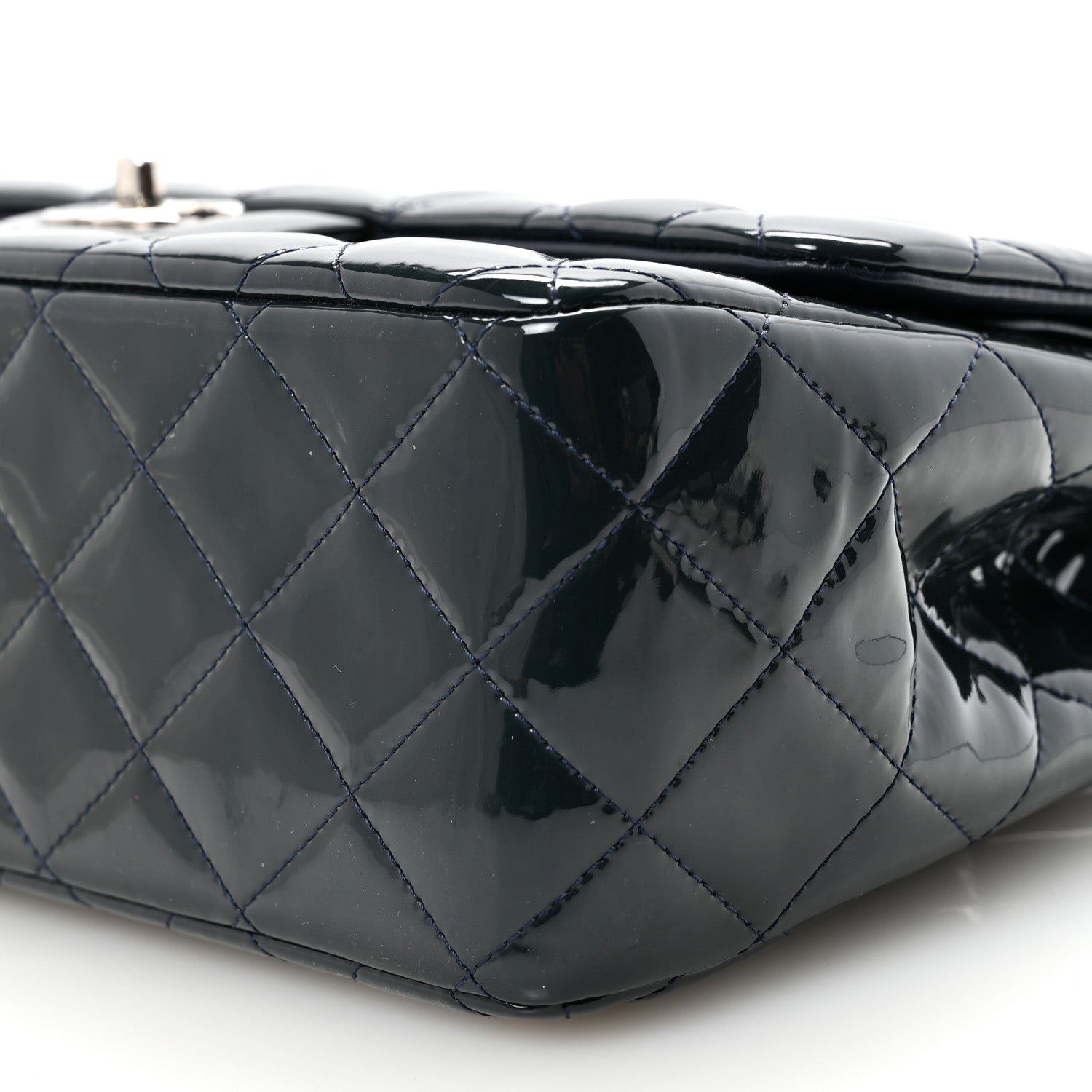 Patent Quilted Jumbo Double Flap Navy