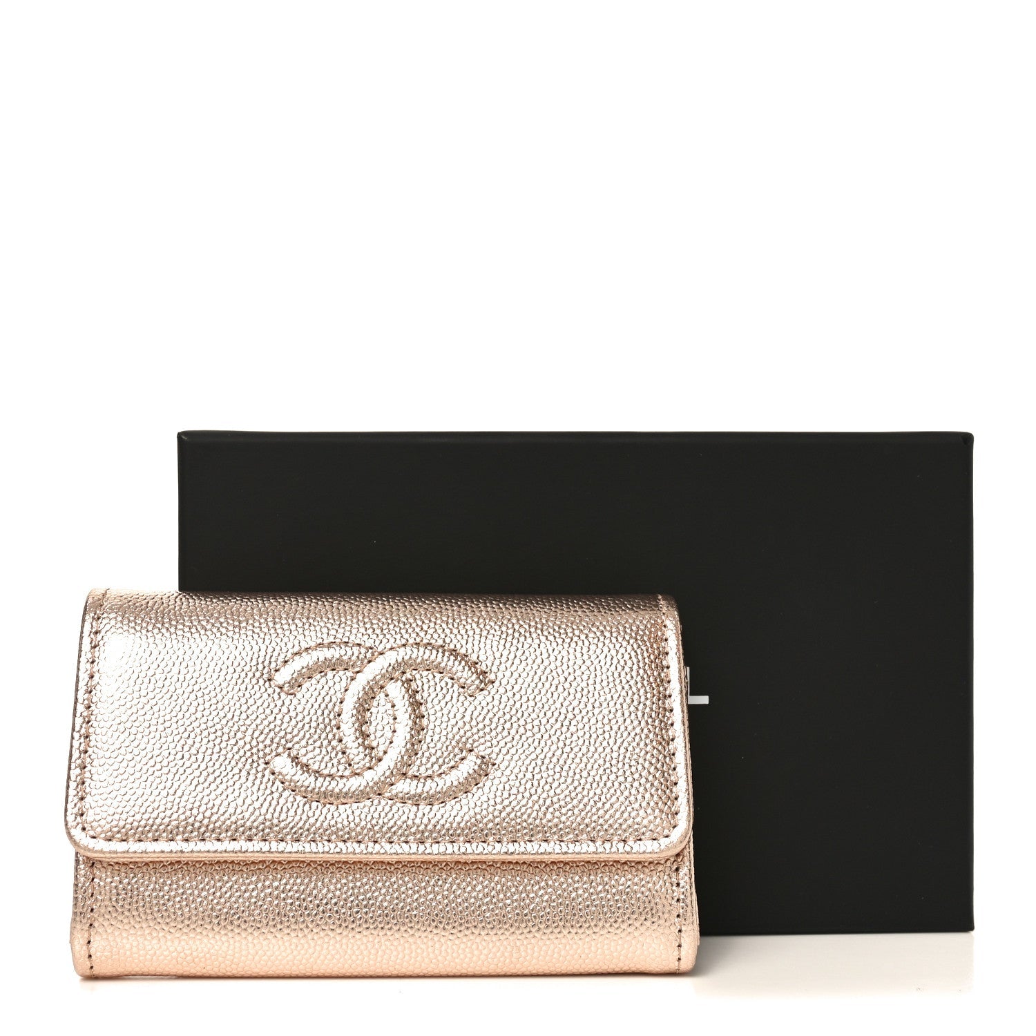 Metallic Caviar Quilted CC Flap Card Holder Copper