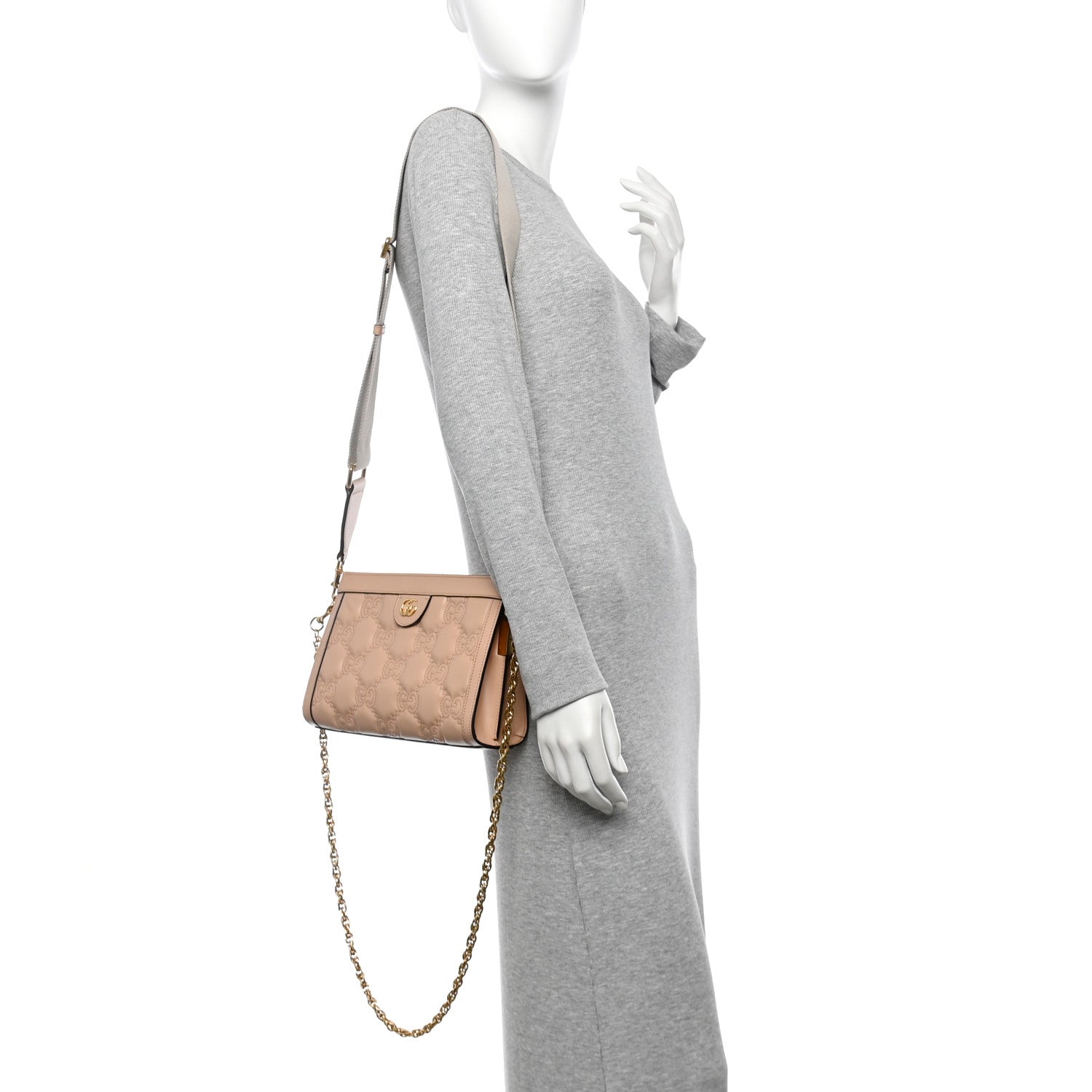 Calfskin GG Matelasse Small Slim Chain Shoulder Bag Perfect Pink Natural