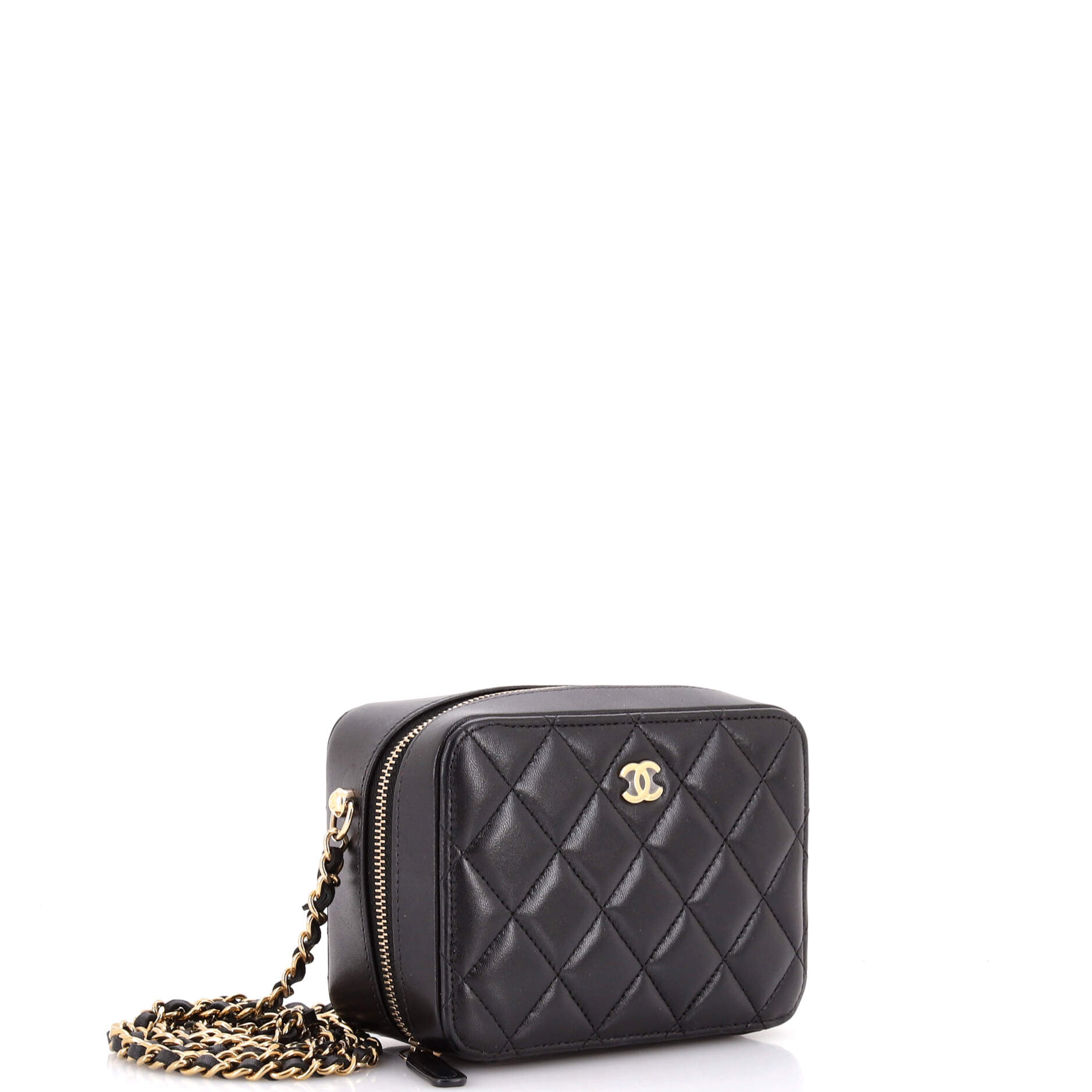 Zip Around Vanity Case with Chain Quilted Lambskin Mini