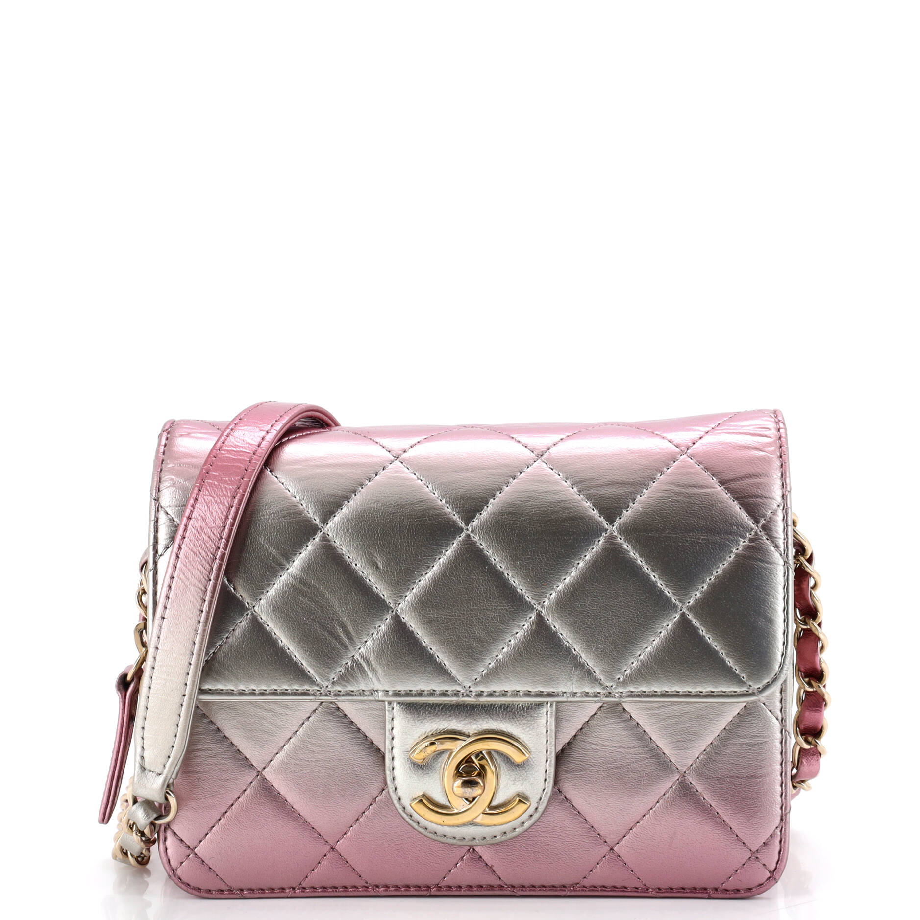 Like a Wallet Flap Bag Quilted Gradient Metallic Lambskin Mini