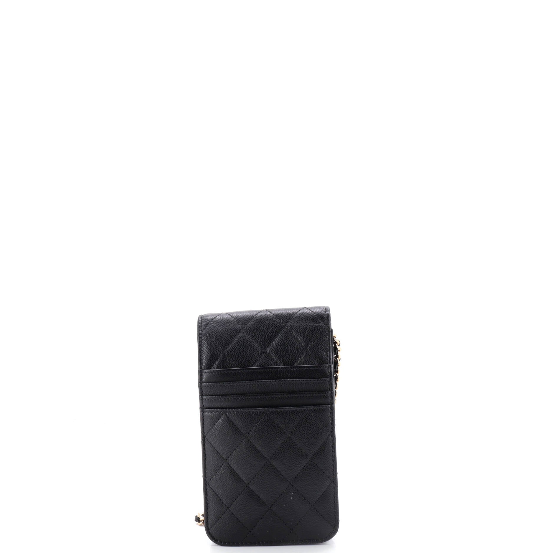Button on Top Flap Wallet on Chain Quilted Shiny Lambskin