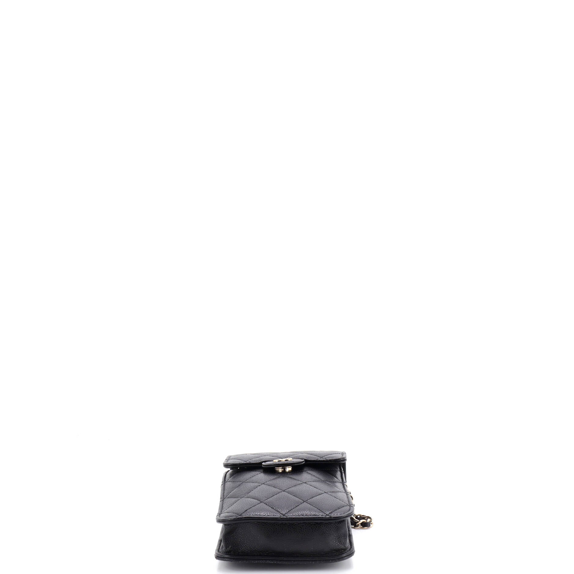 Button on Top Flap Wallet on Chain Quilted Shiny Lambskin