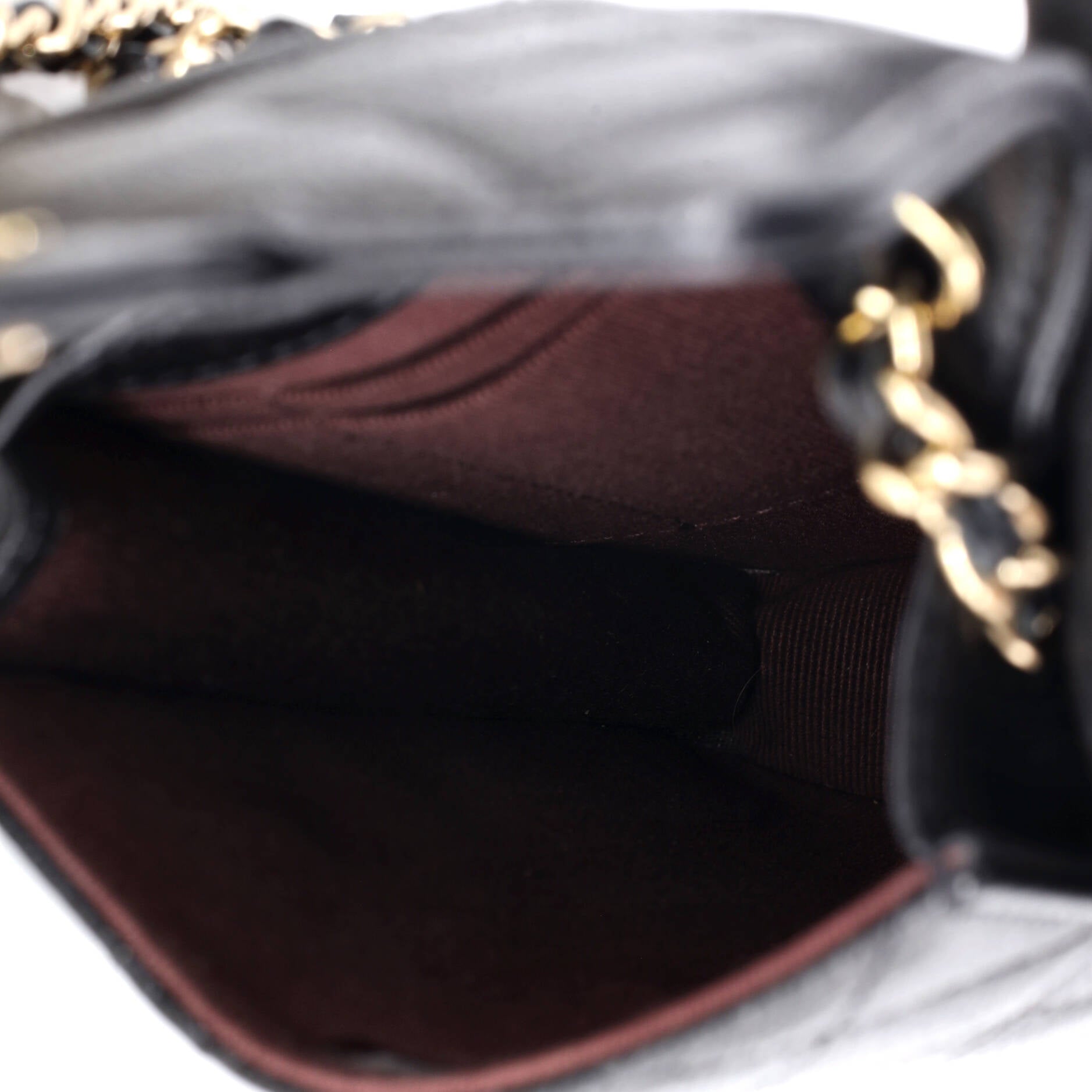 Button on Top Flap Wallet on Chain Quilted Shiny Lambskin