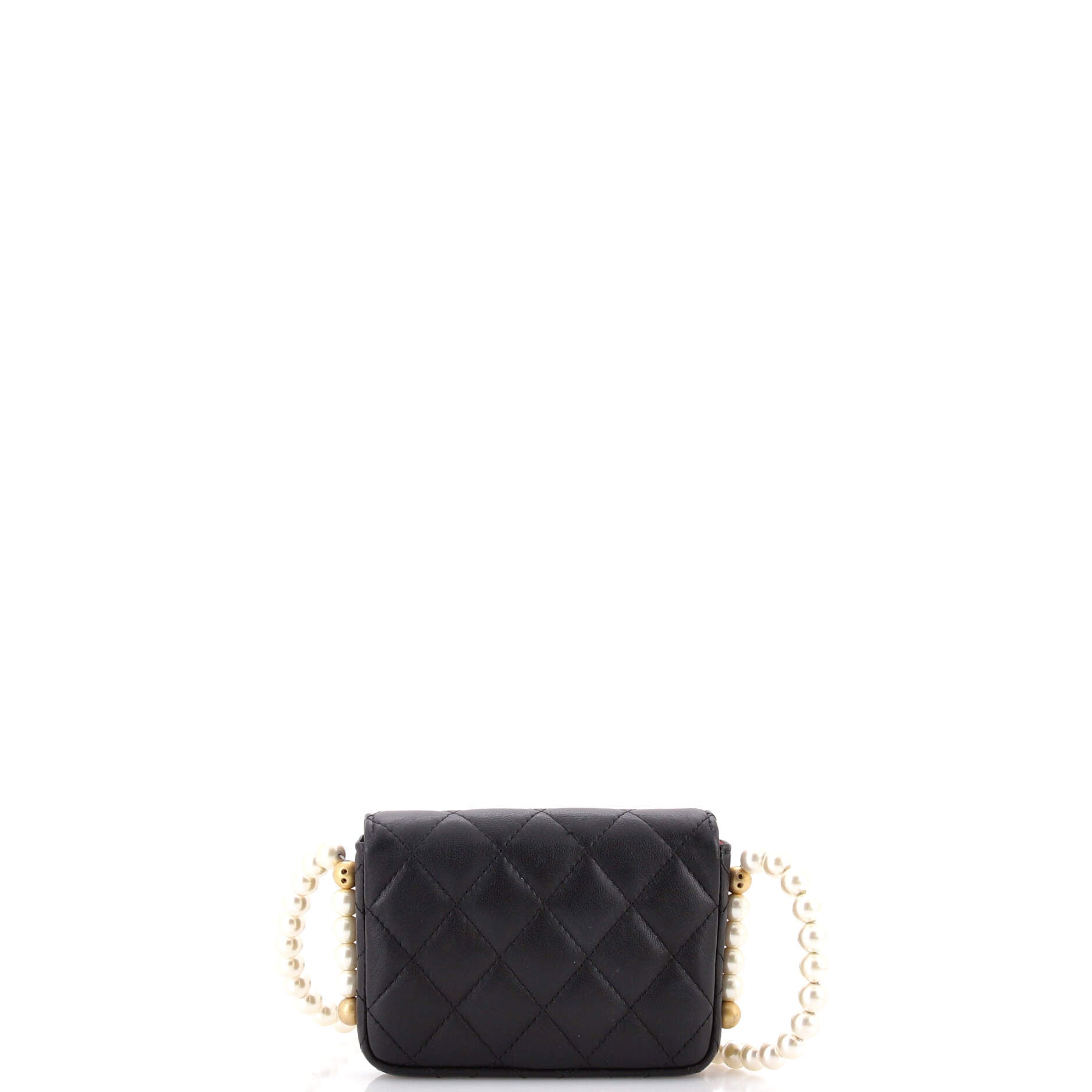 About Pearls Flap Card Holder with Chain Quilted Calfskin