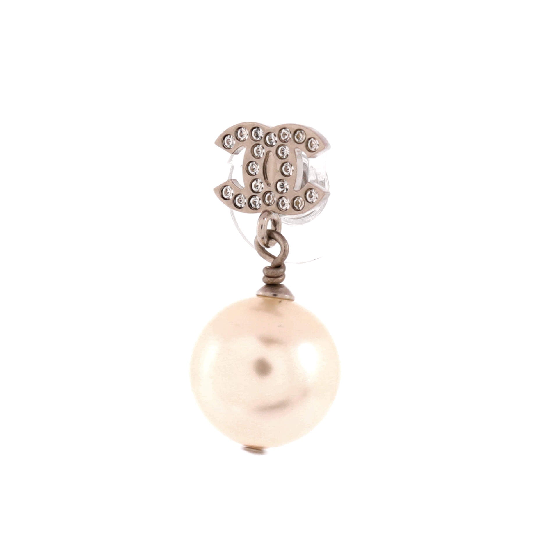 CC Pearl Drop Earrings Faux Pearl and Metal with Crystals