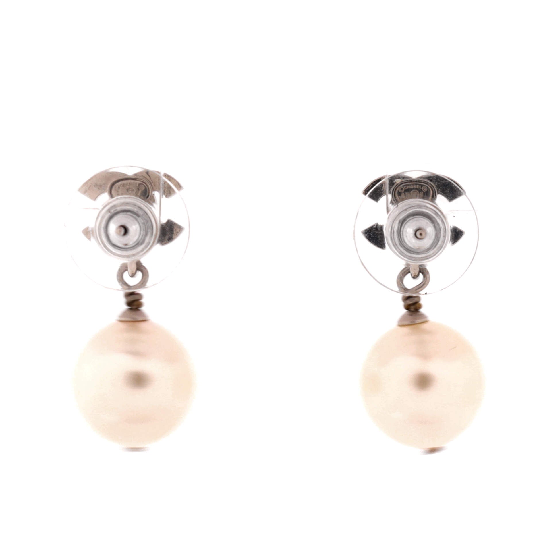 CC Pearl Drop Earrings Faux Pearl and Metal with Crystals