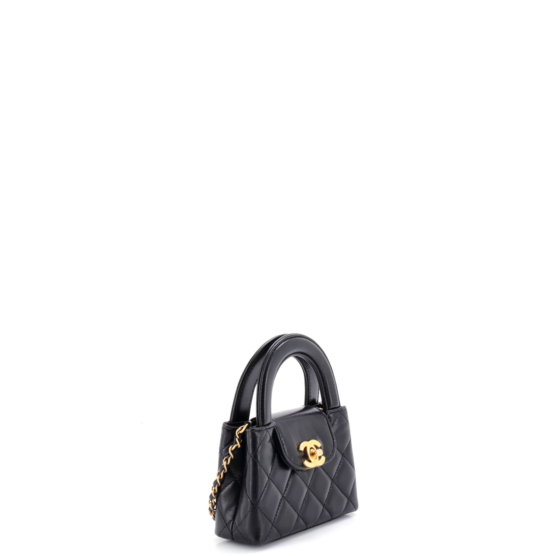 Kelly Top Handle Shopping Bag Quilted Shiny Aged Calfskin Nano