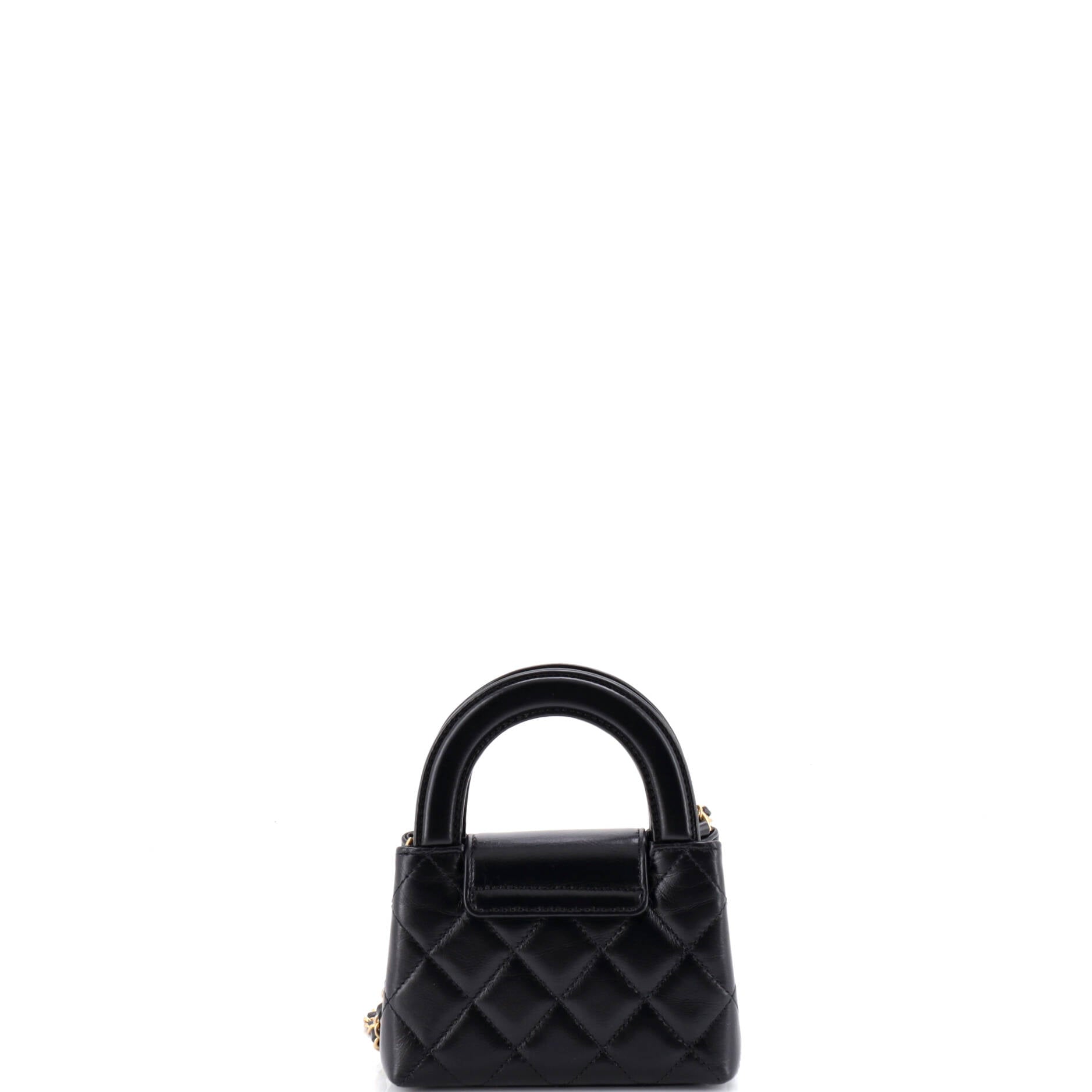 Kelly Top Handle Shopping Bag Quilted Shiny Aged Calfskin Nano