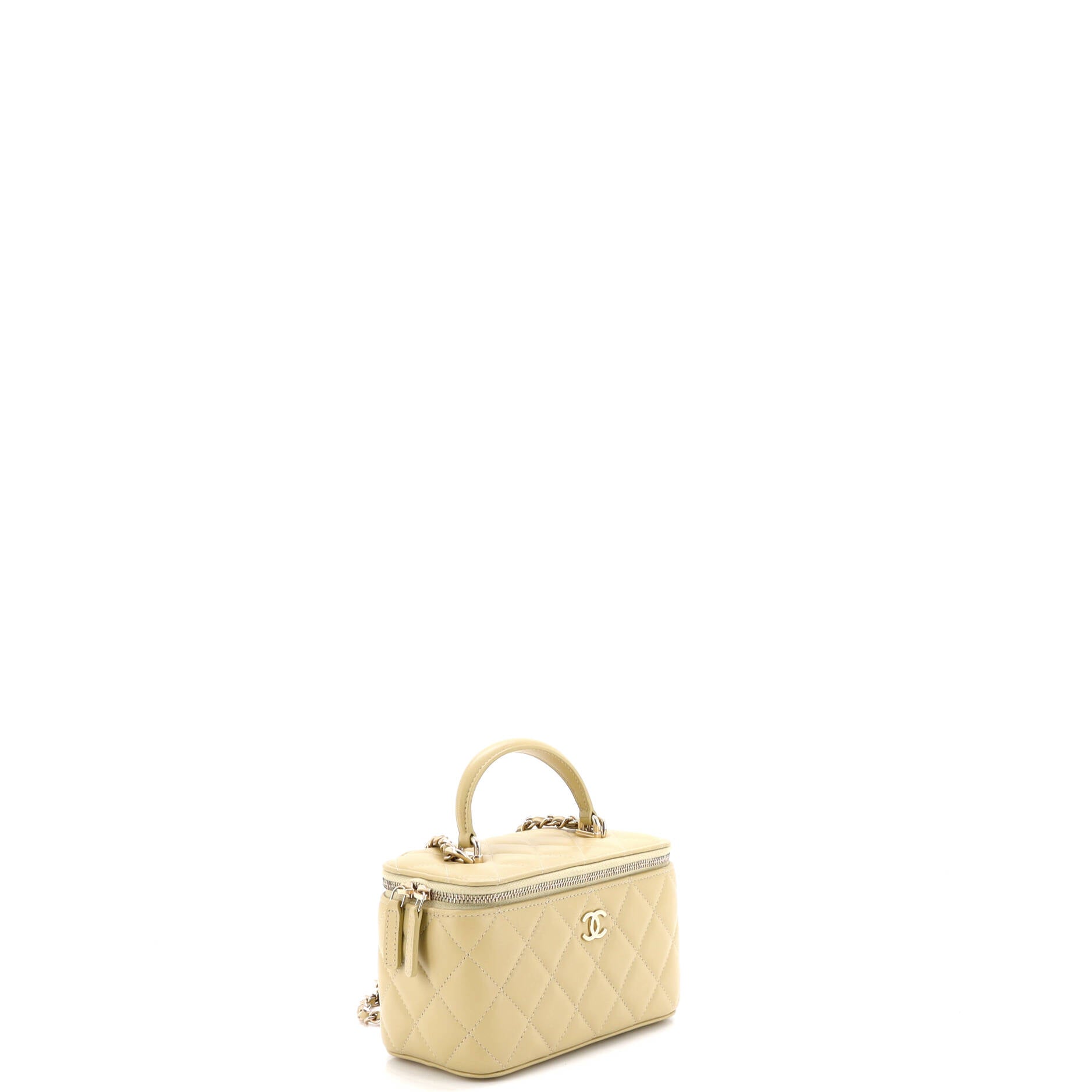 Classic Top Handle Vanity Case with Chain Quilted Lambskin Small