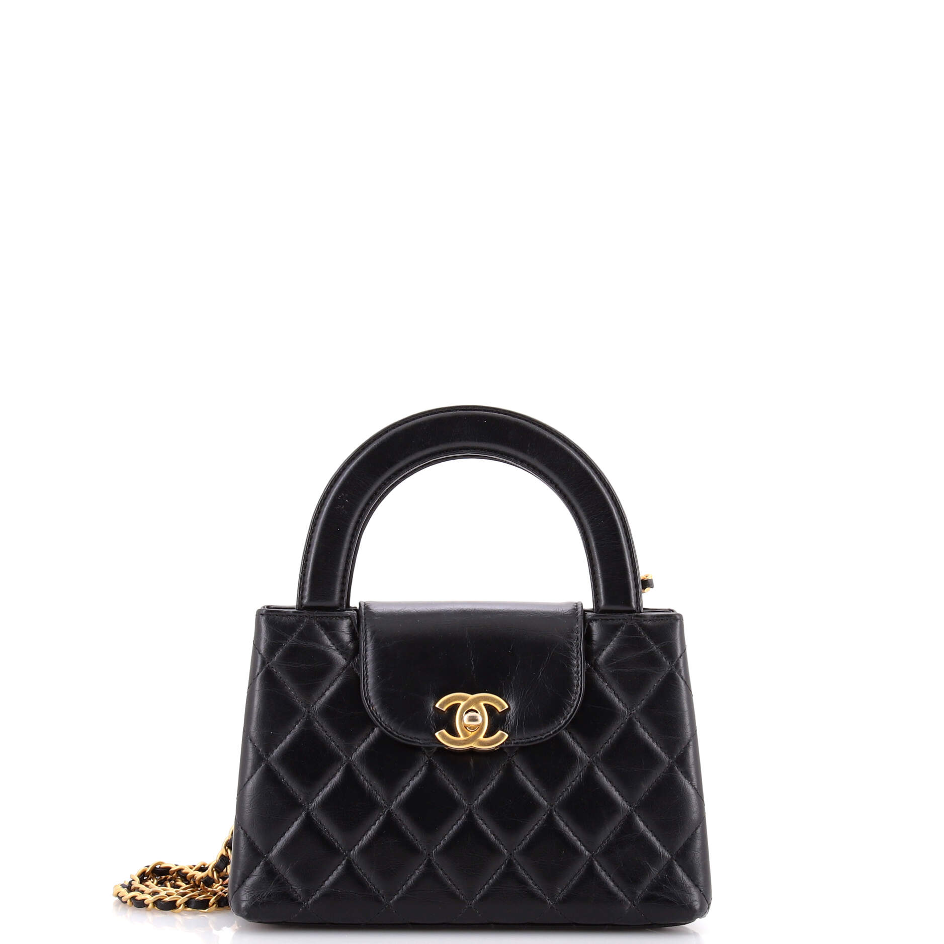 Kelly Top Handle Shopping Bag Quilted Shiny Aged Calfskin Mini