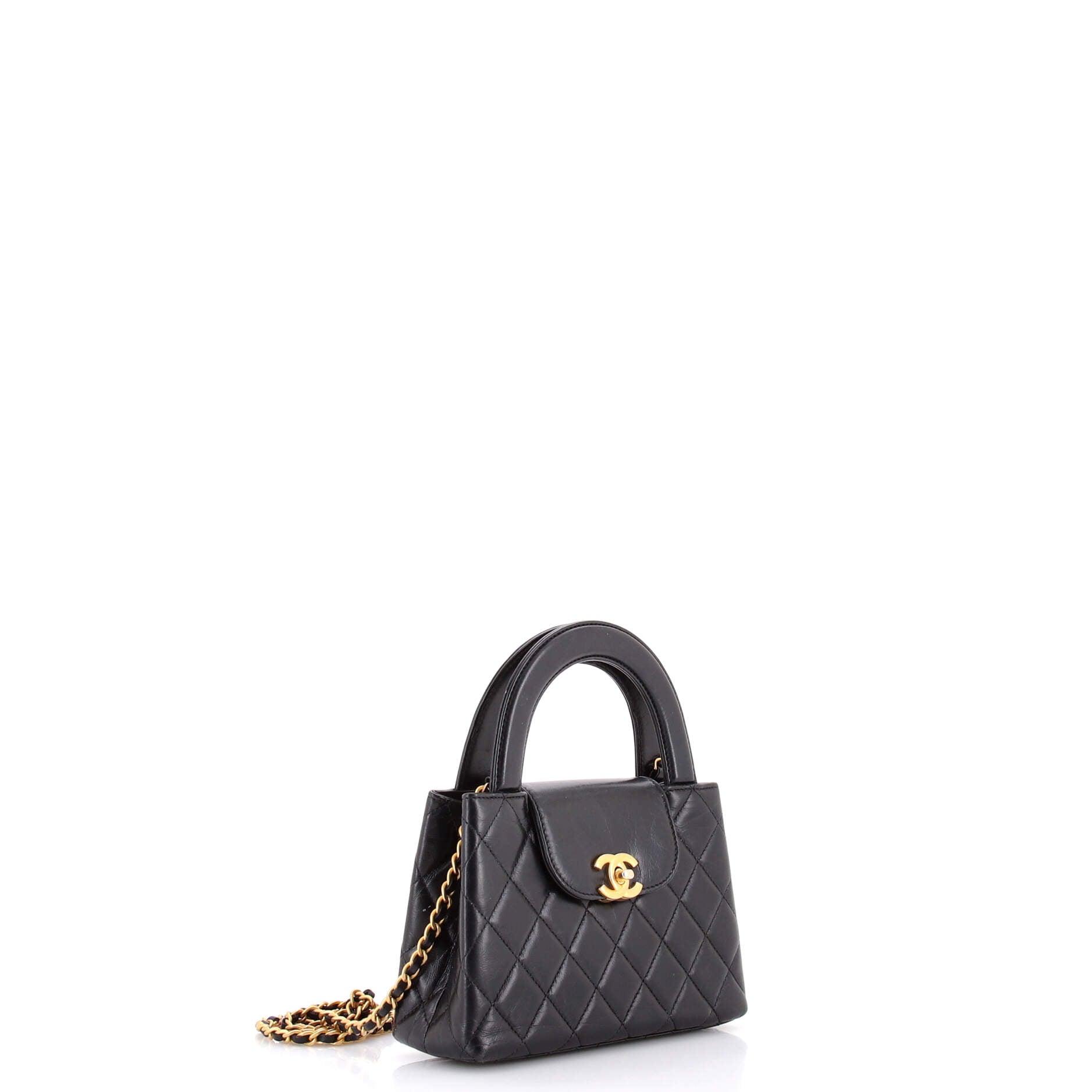 Kelly Top Handle Shopping Bag Quilted Shiny Aged Calfskin Mini