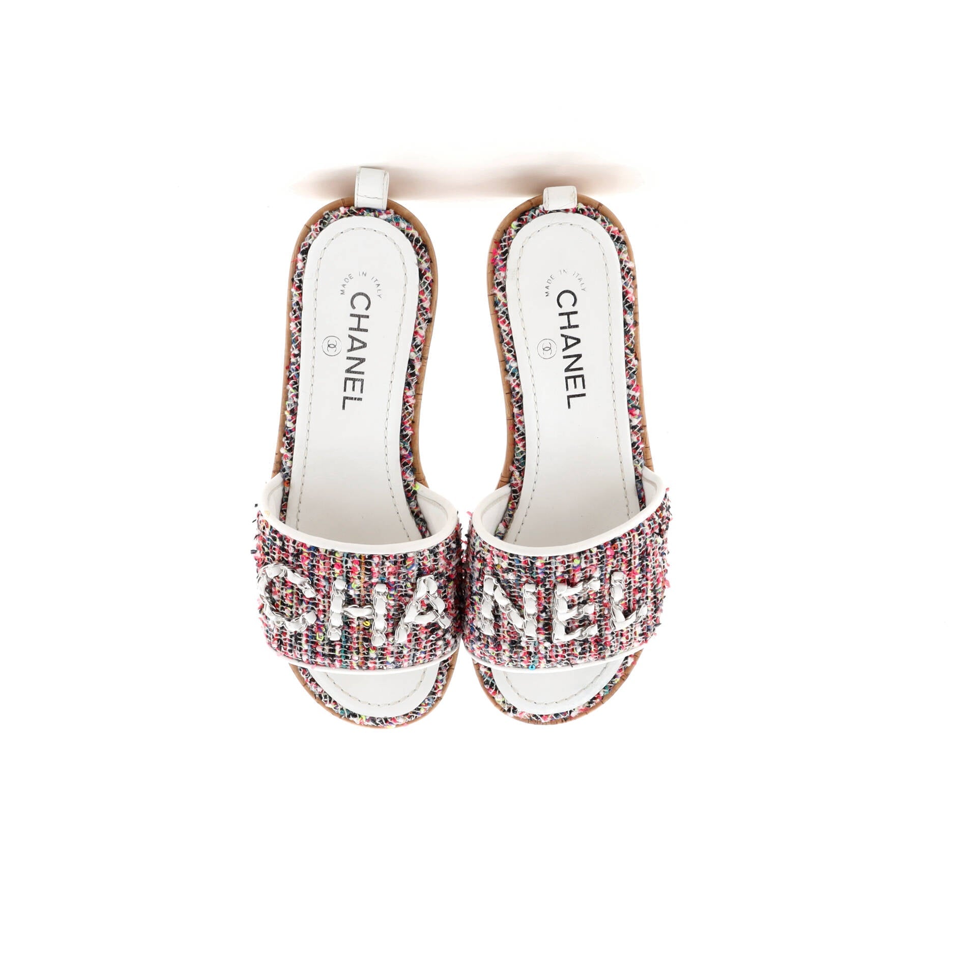 Women's Chain CHA-NEL Mule Sandals Tweed and Cork