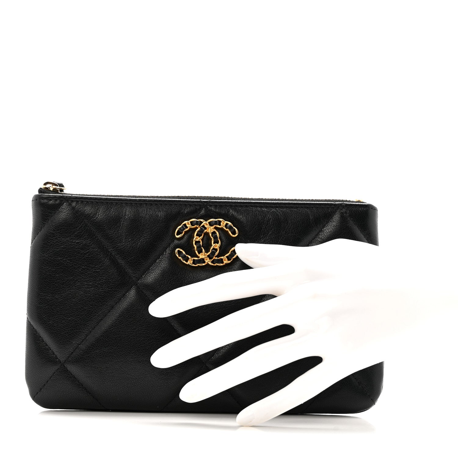 Shiny Goatskin Quilted Small Chanel 19 Pouch Black