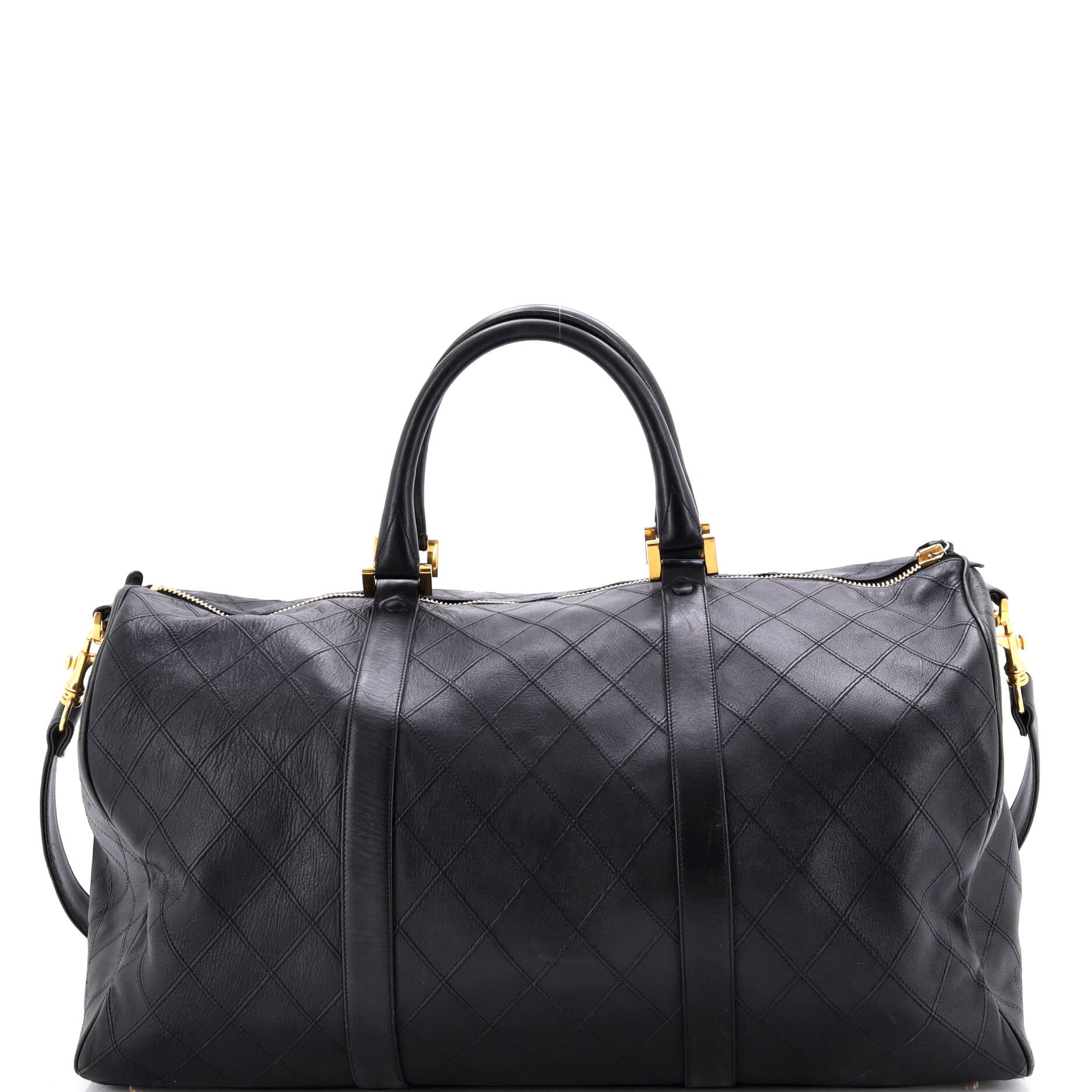 Vintage Diamond Stitch Boston Bag Quilted Lambskin Large