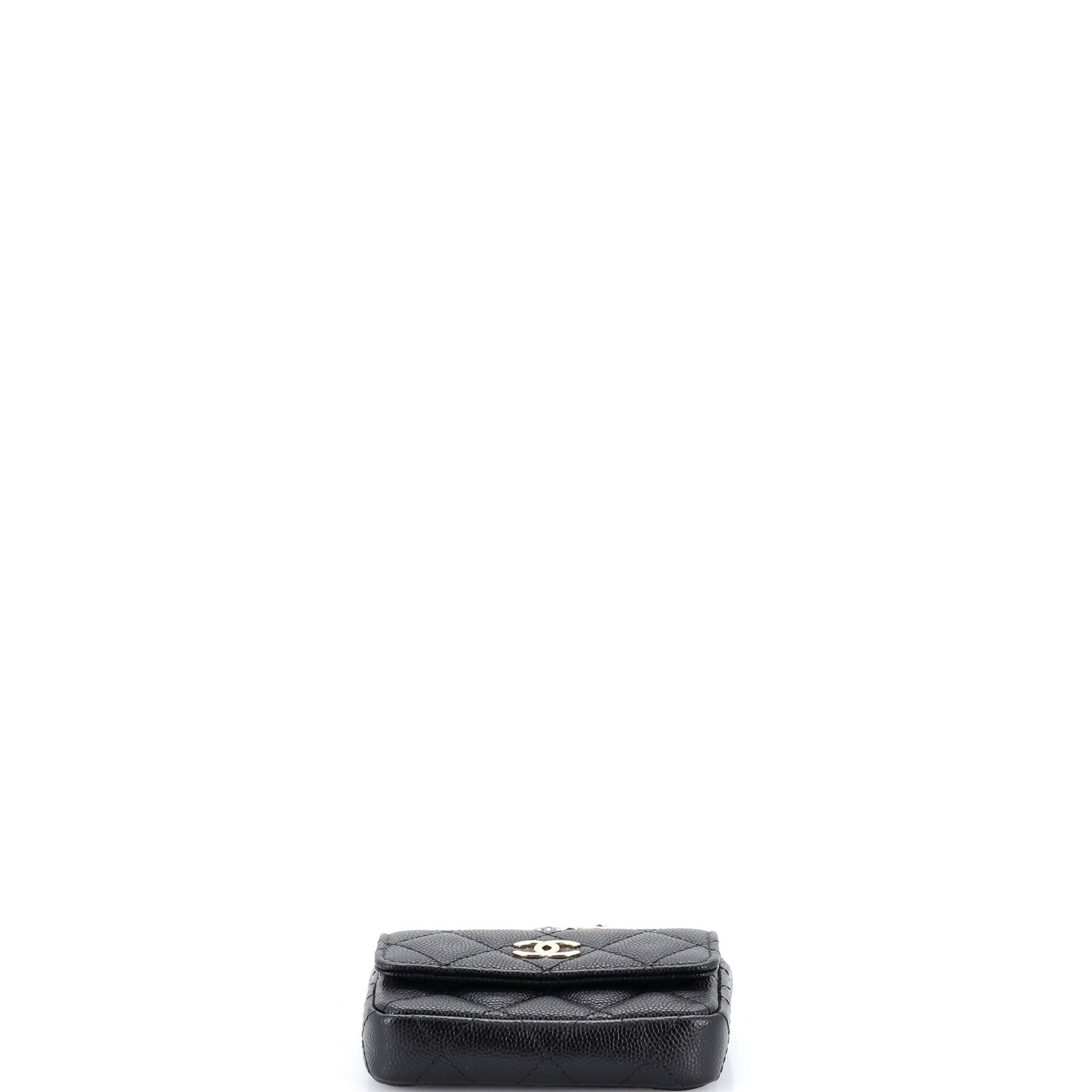 CC Pearl Coin Card Holder with Chain Quilted Caviar