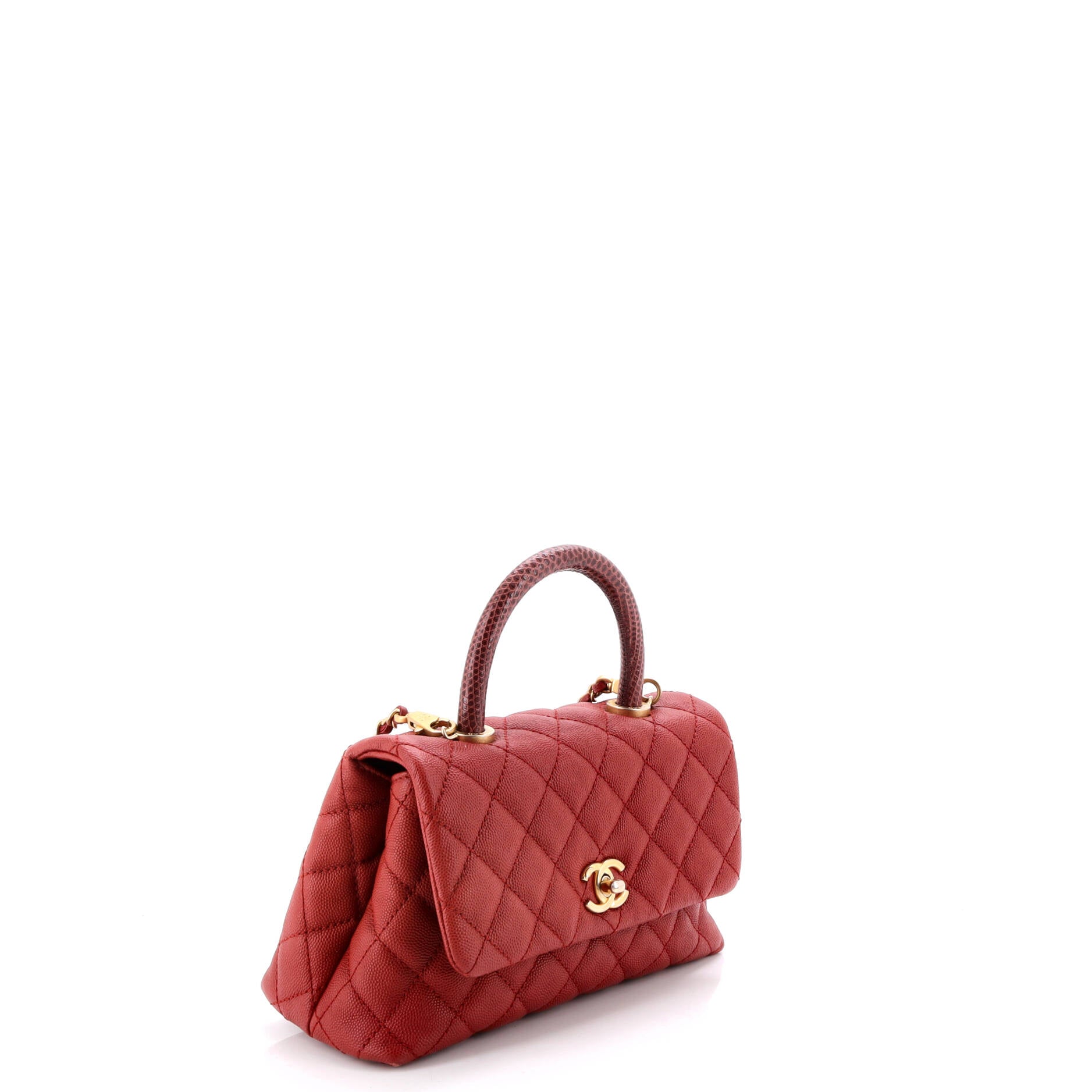 Coco Top Handle Bag Quilted Caviar with Lizard Mini