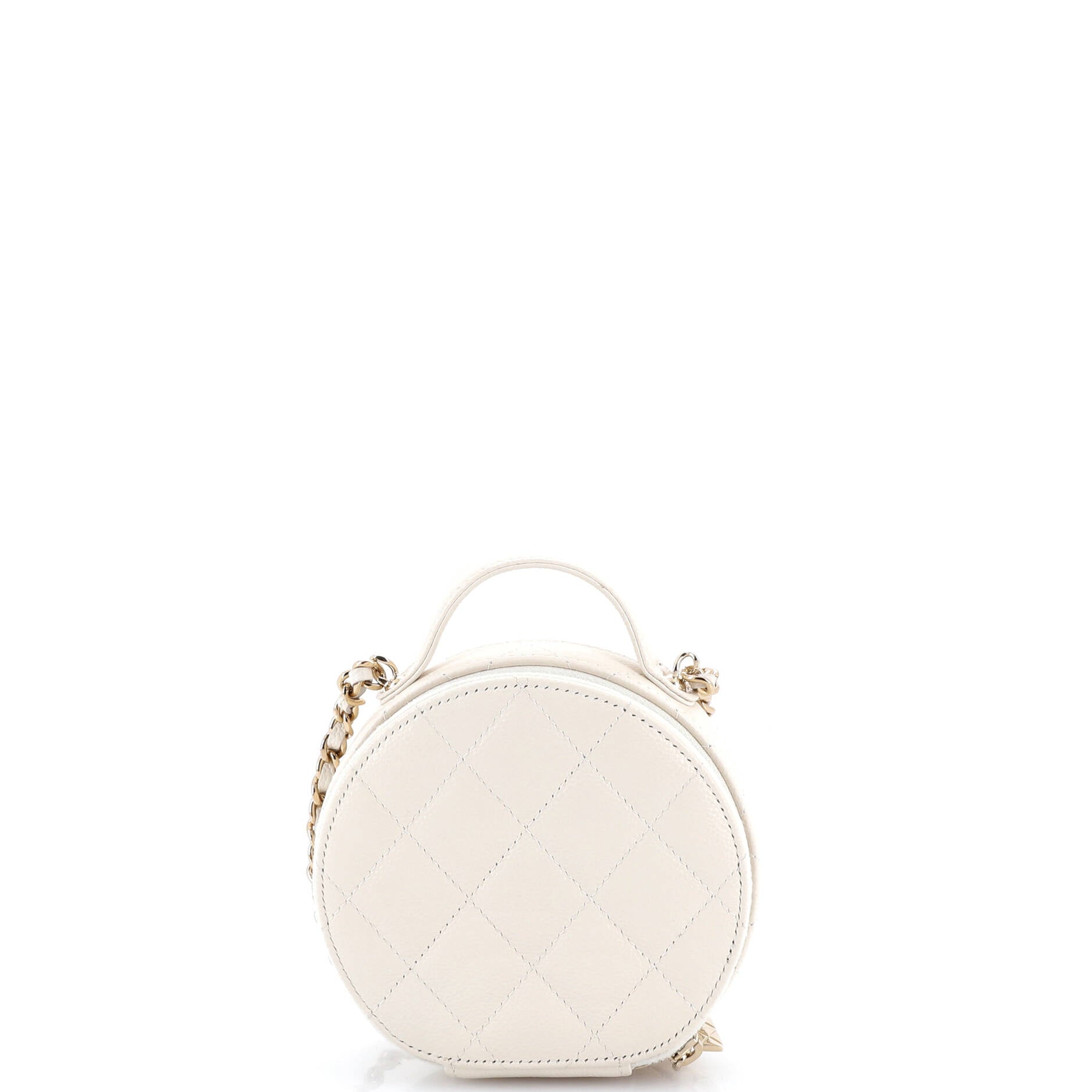 Handle with Care Round Vanity Case with Chain Quilted Caviar Small