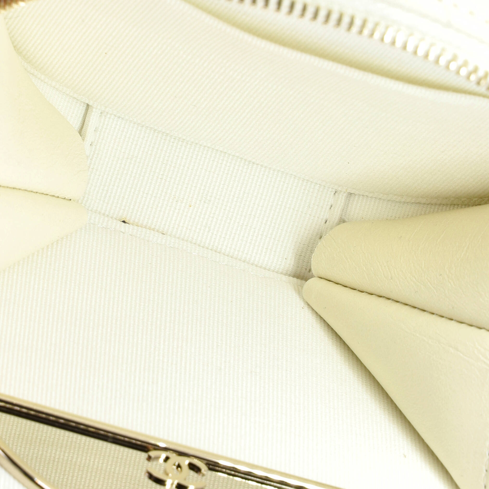 Handle with Care Round Vanity Case with Chain Quilted Caviar Small