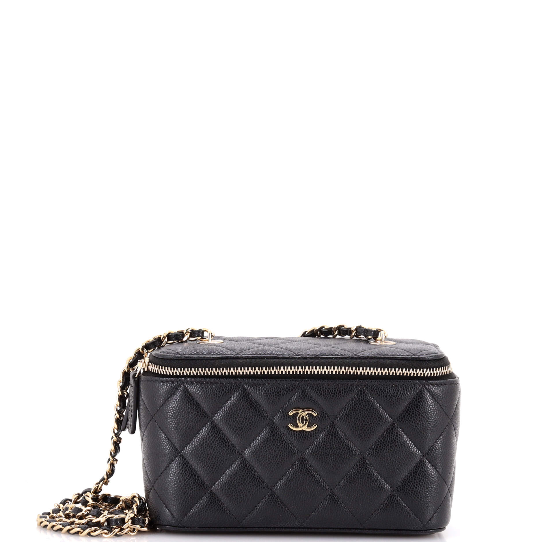 Classic Vanity Case with Chain Quilted Caviar Small