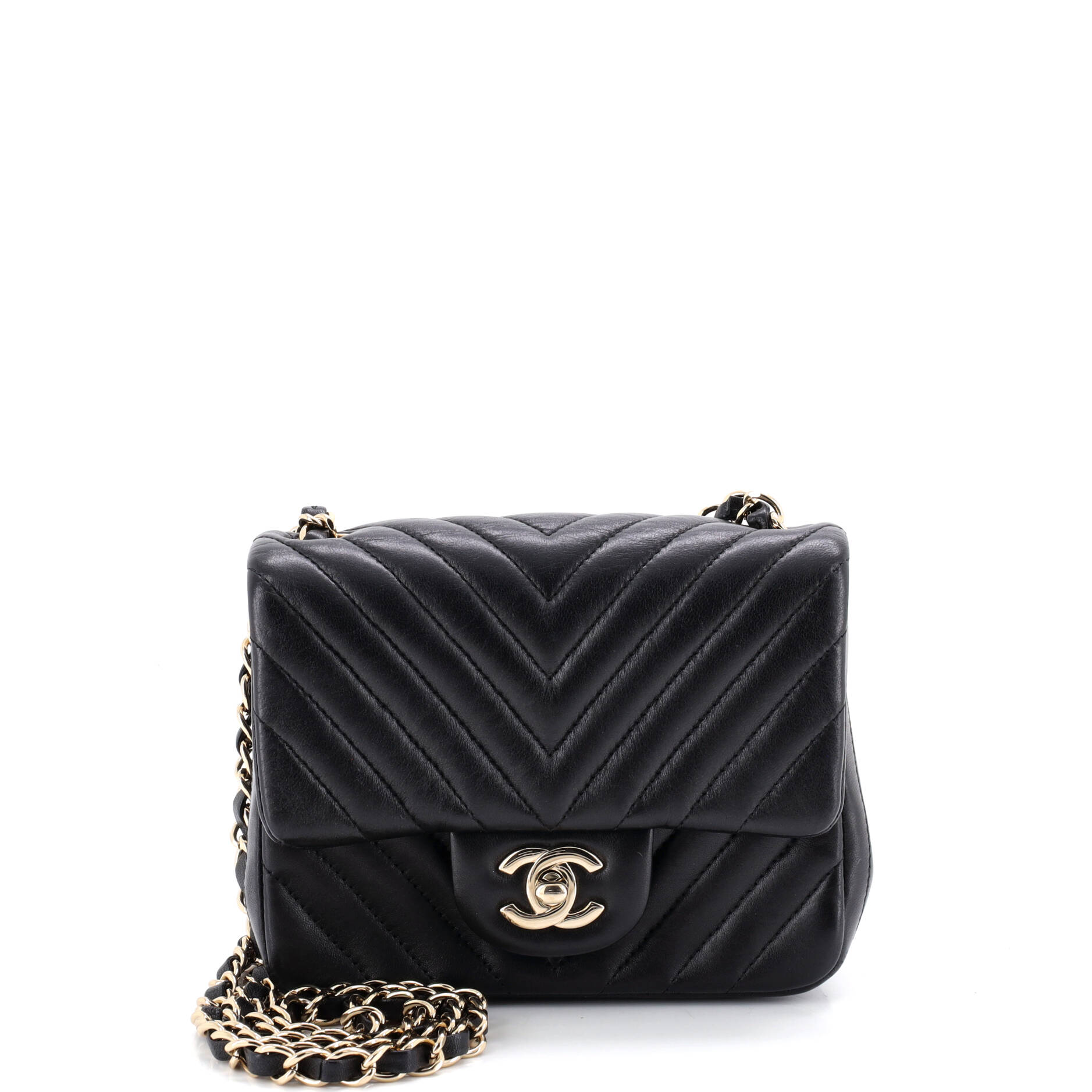Square Classic Single Flap Bag Chevron Lambskin Mini