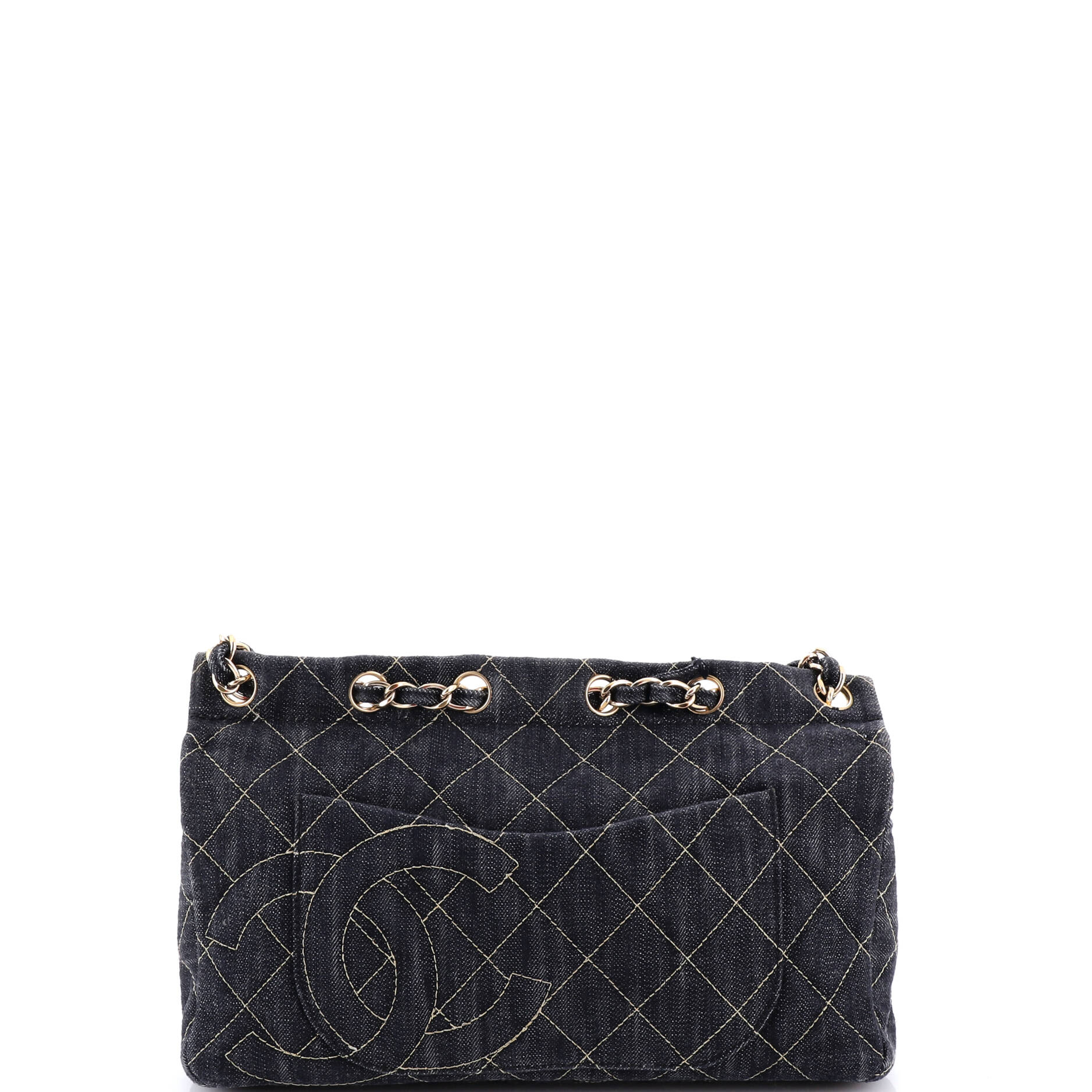 Chain Through Flap Bag Quilted Denim Jumbo