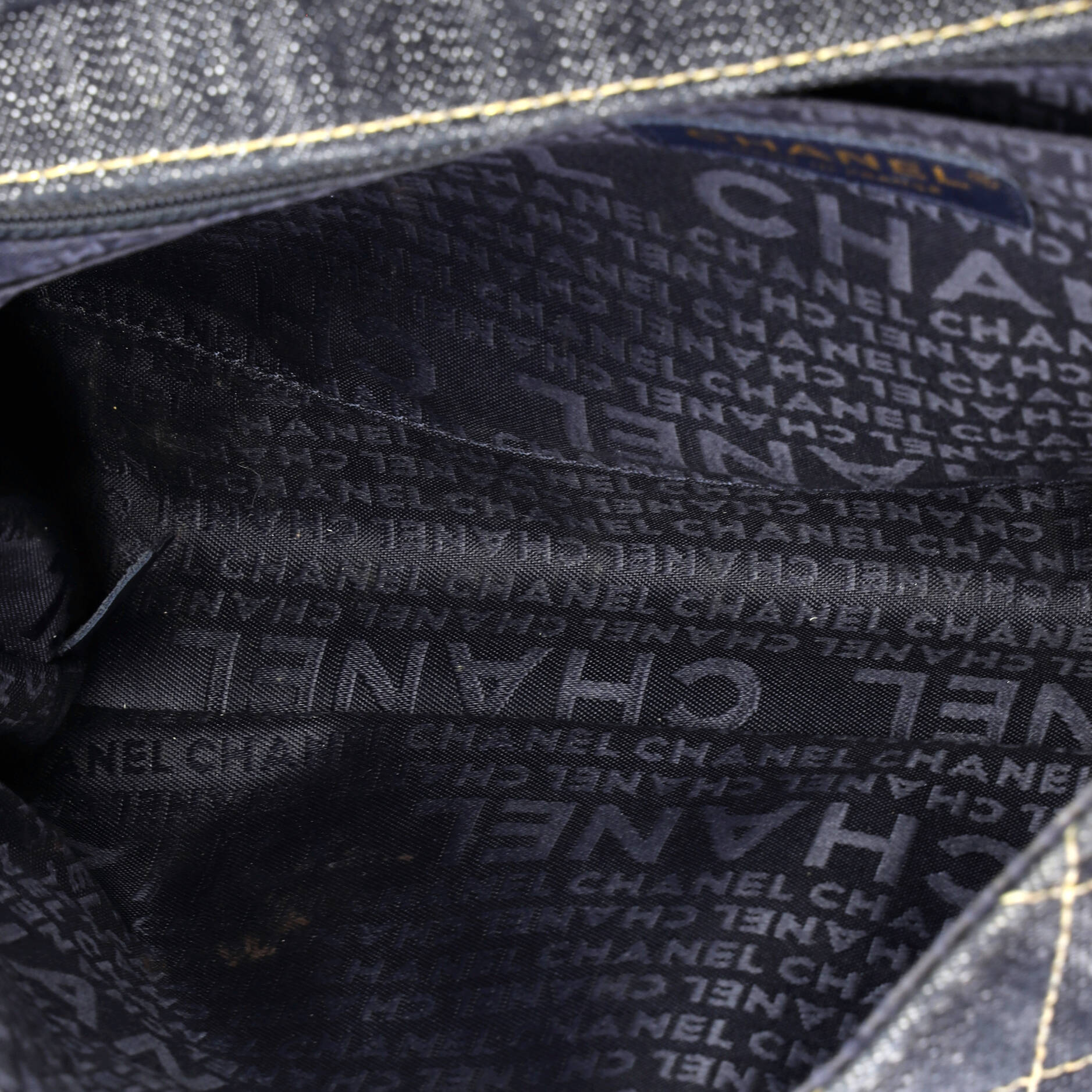 Chain Through Flap Bag Quilted Denim Jumbo
