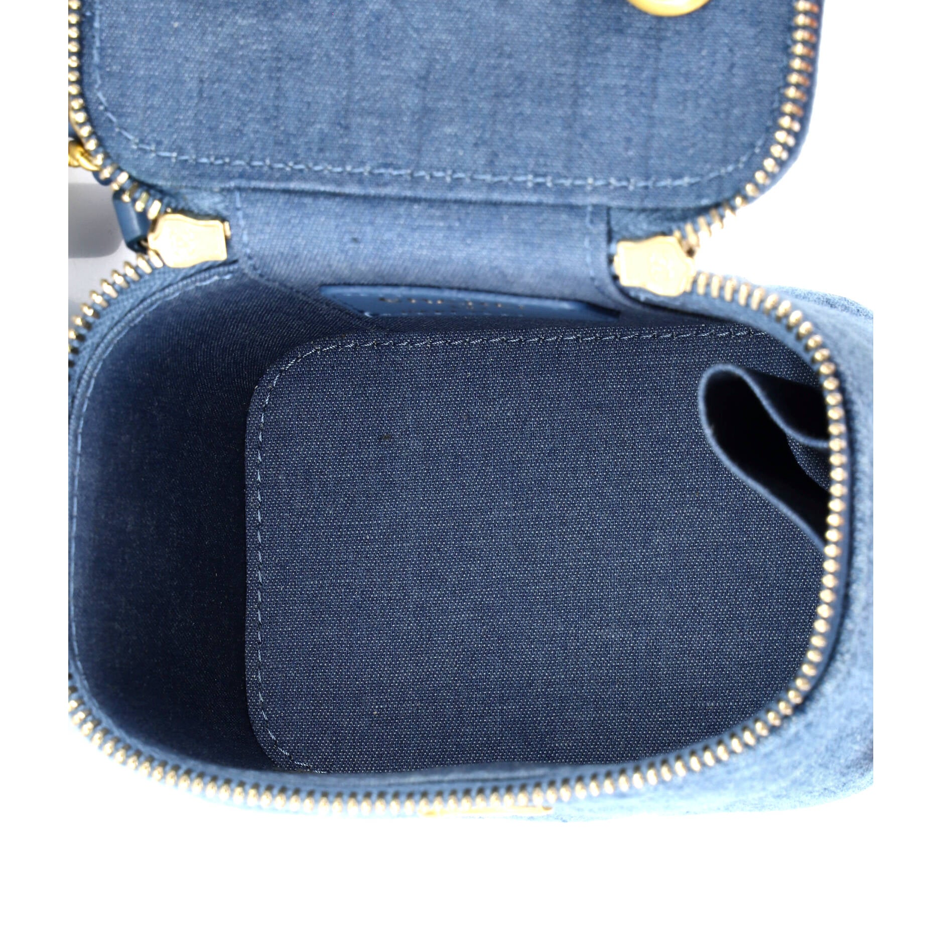 Pearl Crush Vanity Case with Chain Quilted Denim Mini