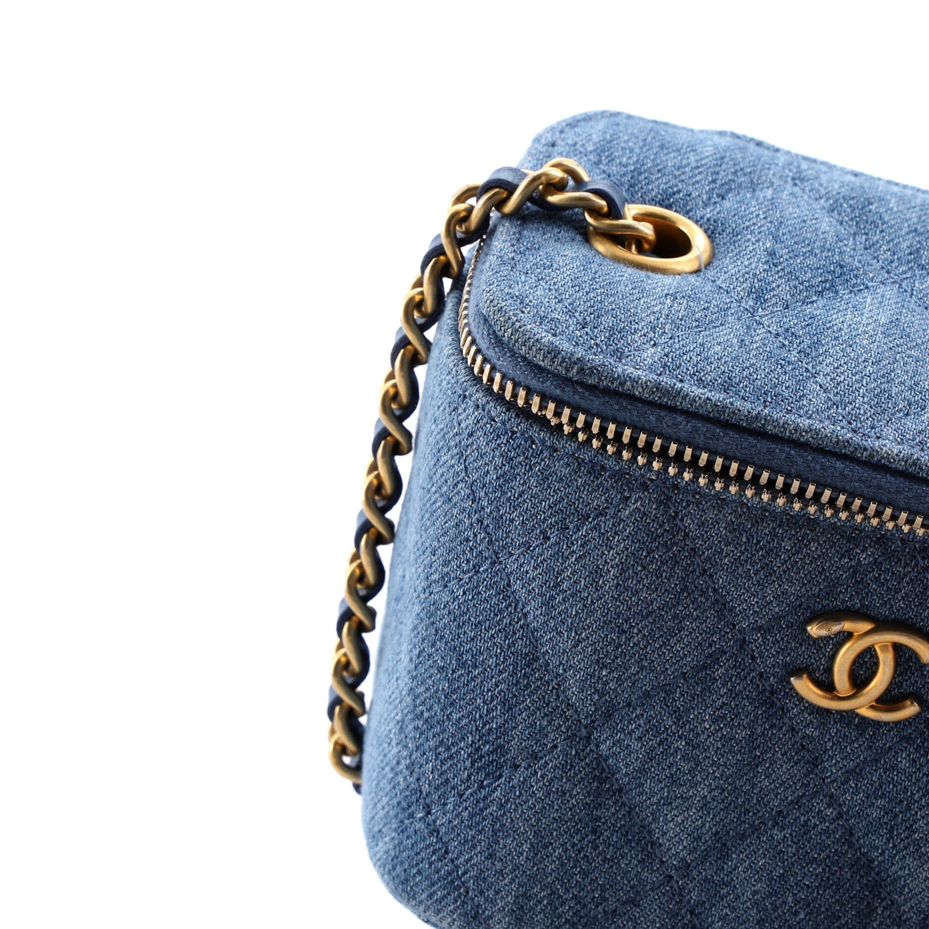 Pearl Crush Vanity Case with Chain Quilted Denim Mini
