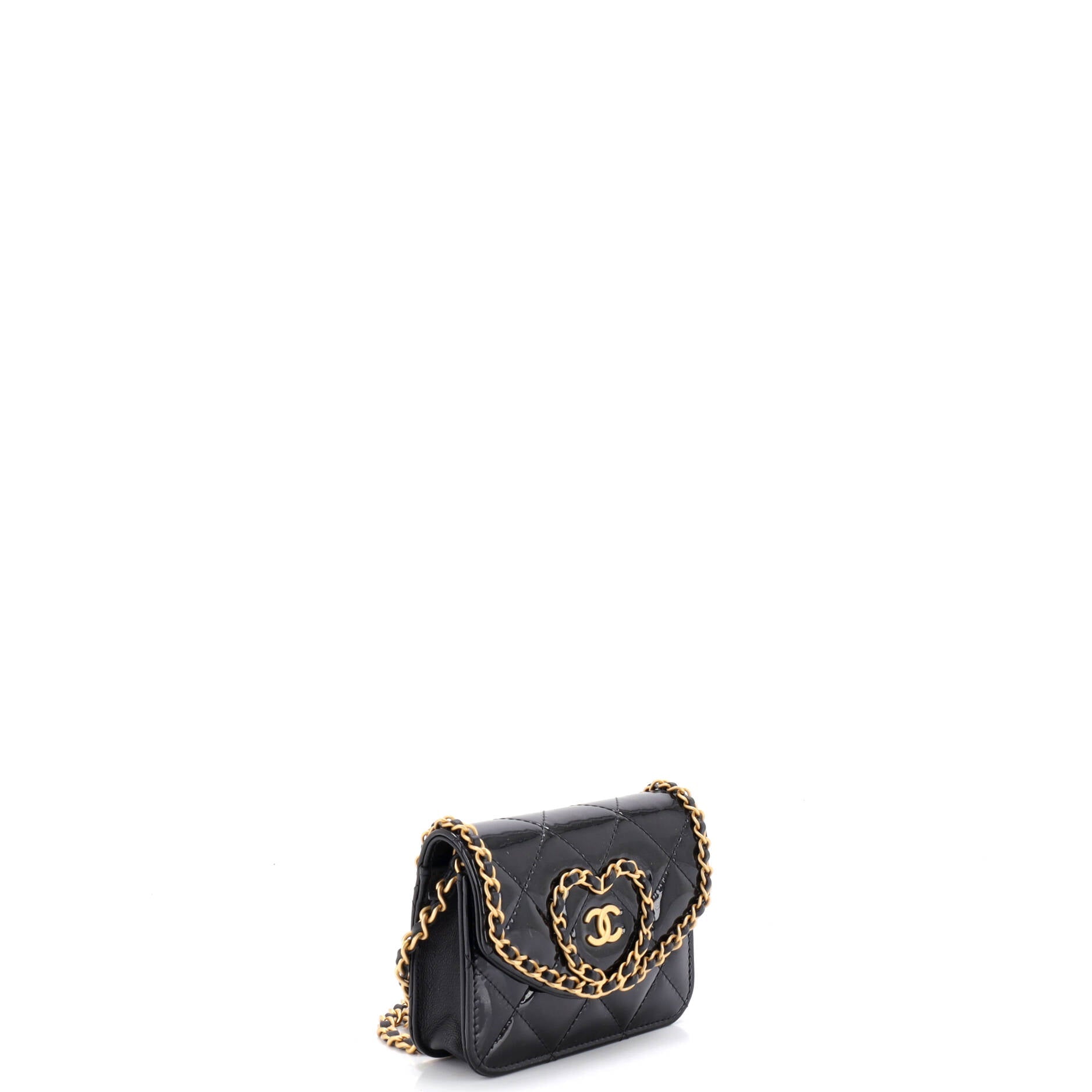 Heart Chain Flap Bag Quilted Patent Mini