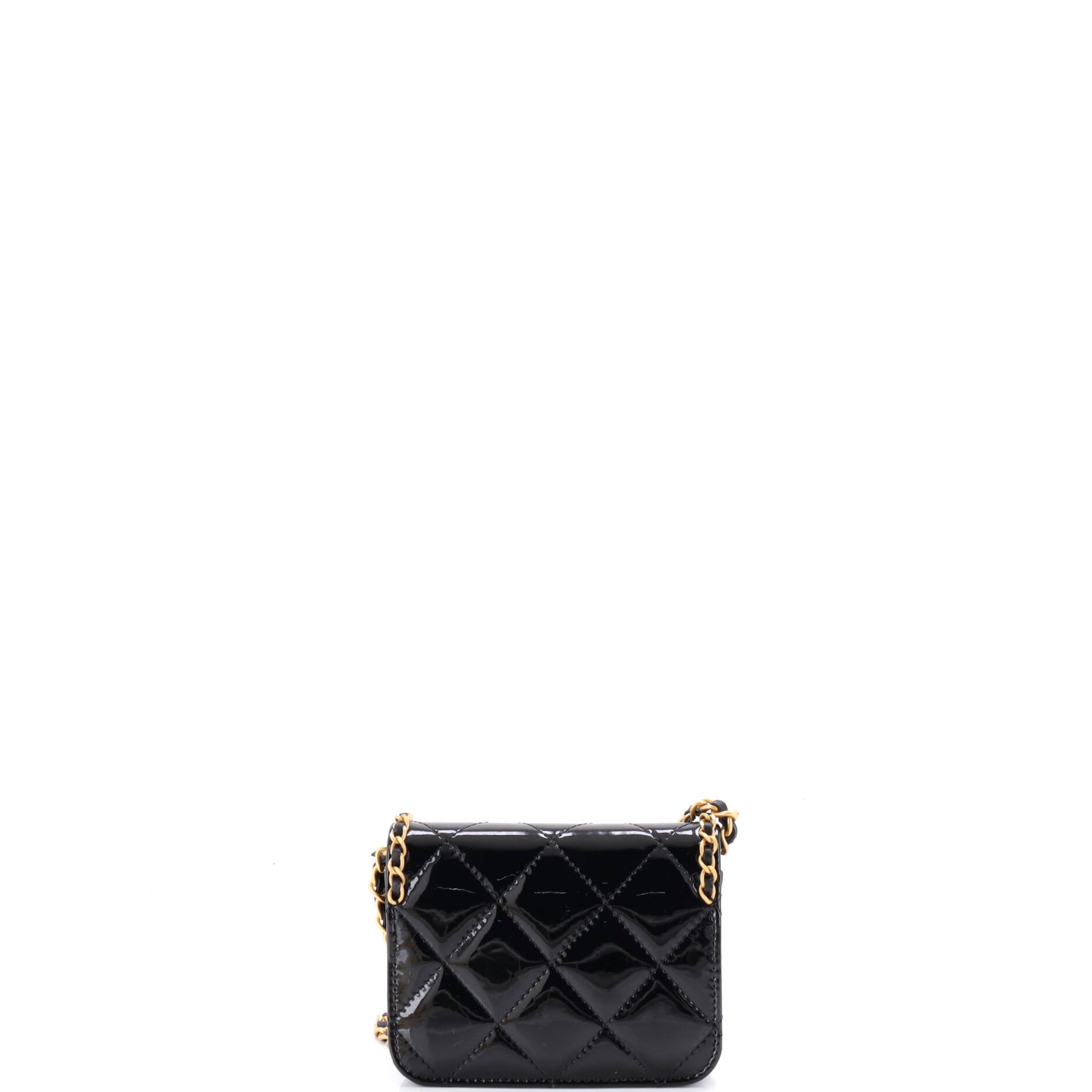 Heart Chain Flap Bag Quilted Patent Mini