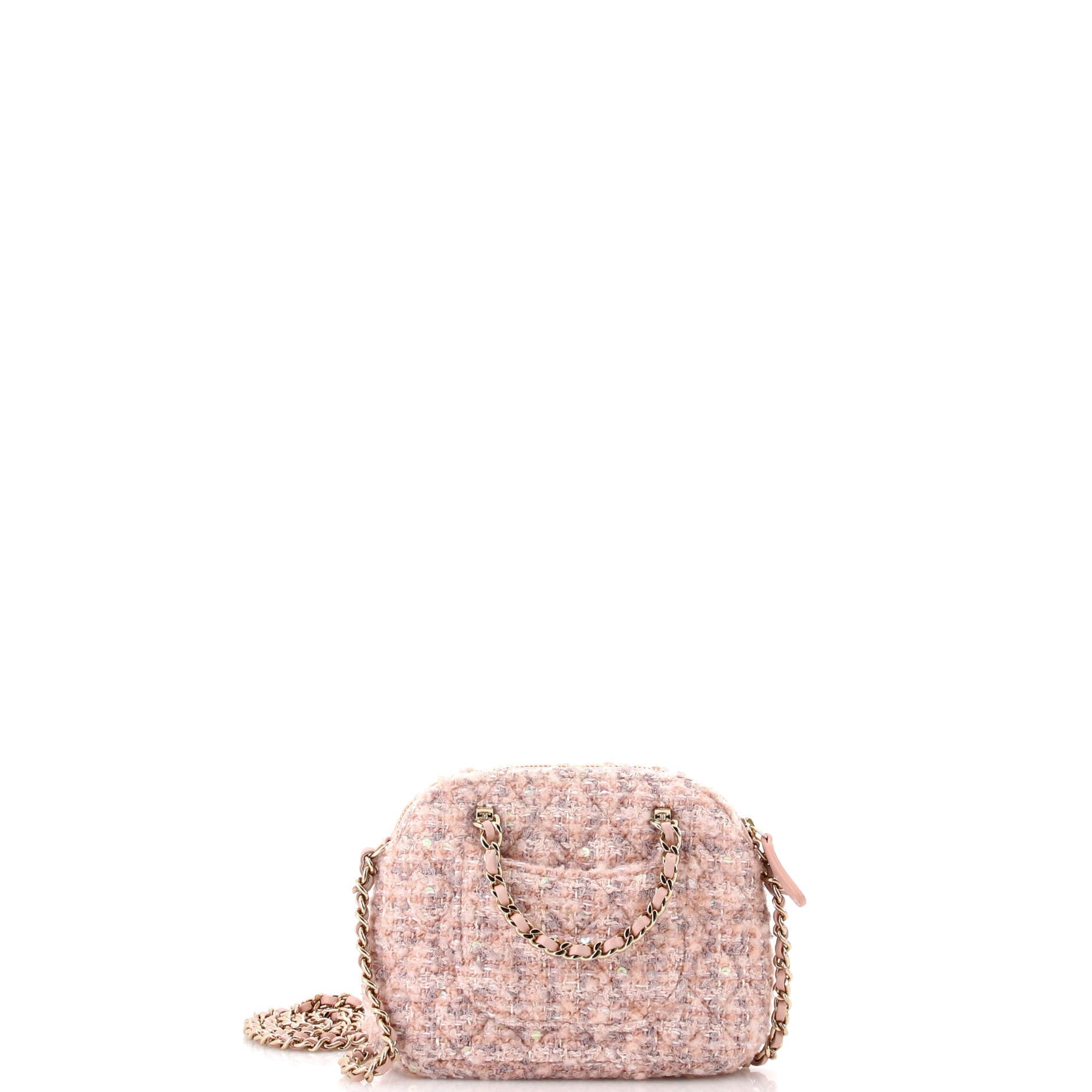 CC Dome Zip Handle Clutch with Chain Quilted Tweed Mini