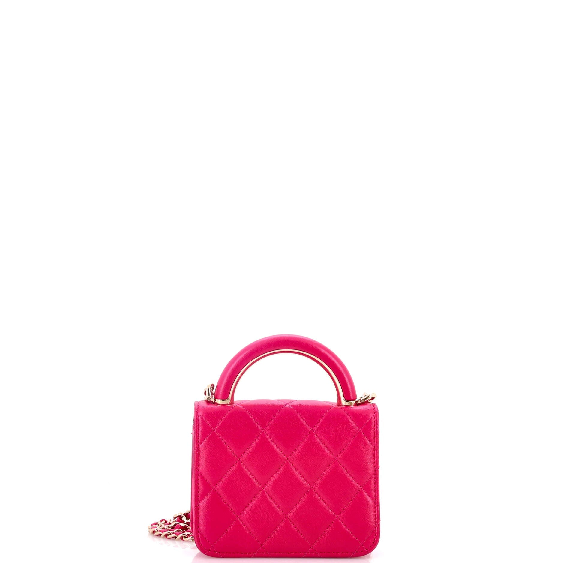 Charming Handle Flap Clutch with Chain Quilted Lambskin Mini