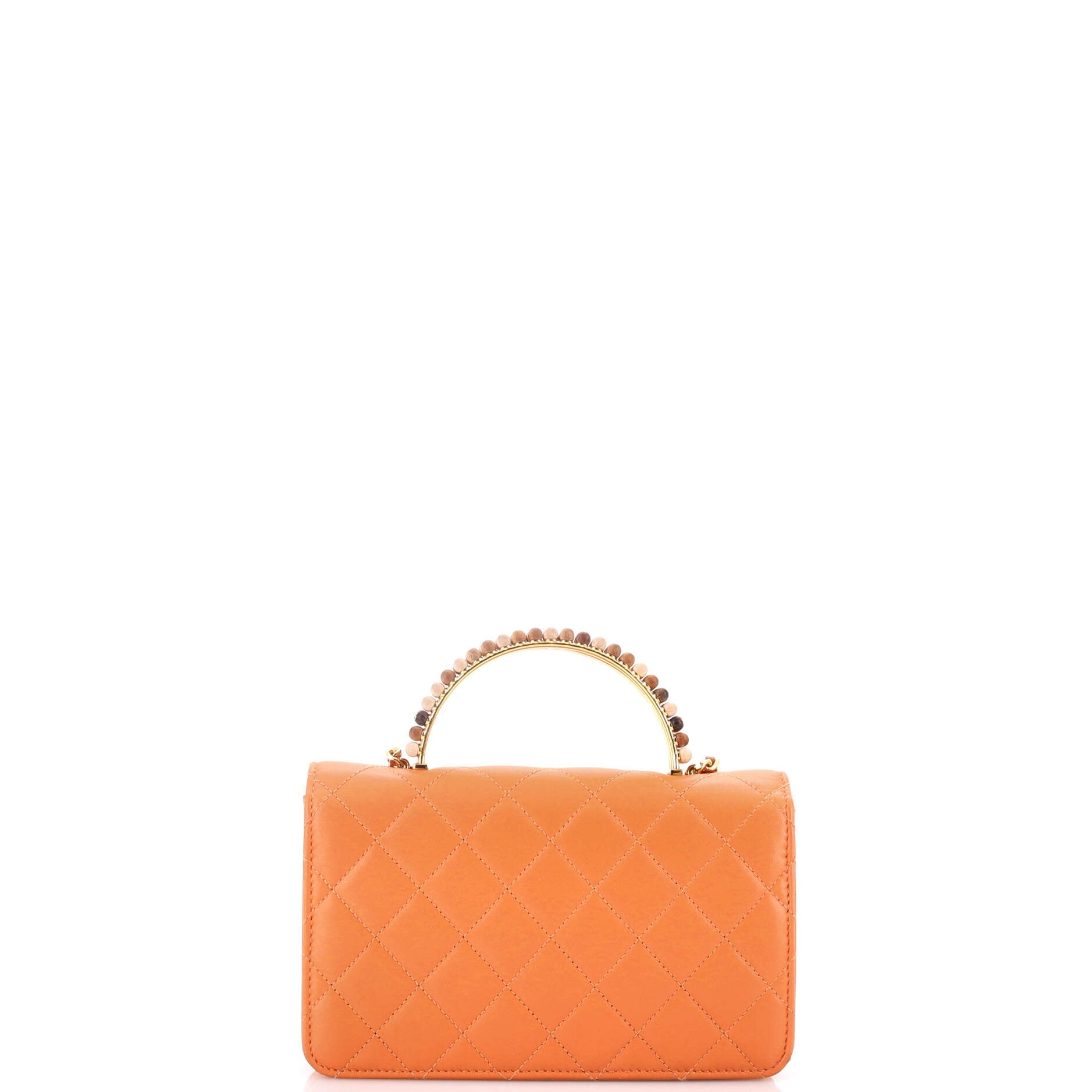 Beaded Logo Top Handle Wallet on Chain Quilted Lambskin