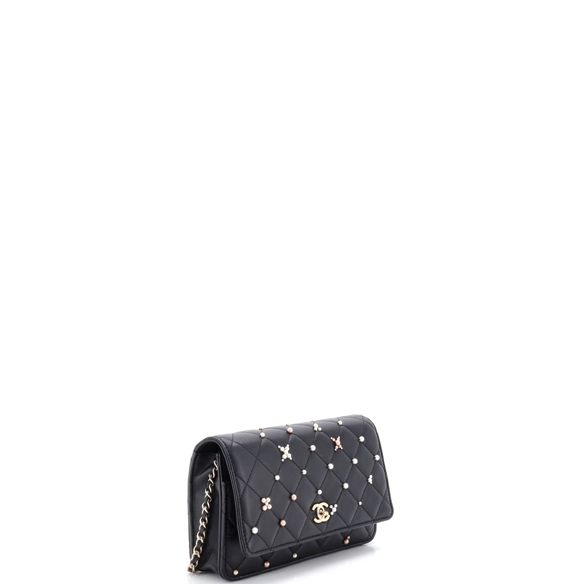 Wallet on Chain Pearl Studded Quilted Lambskin