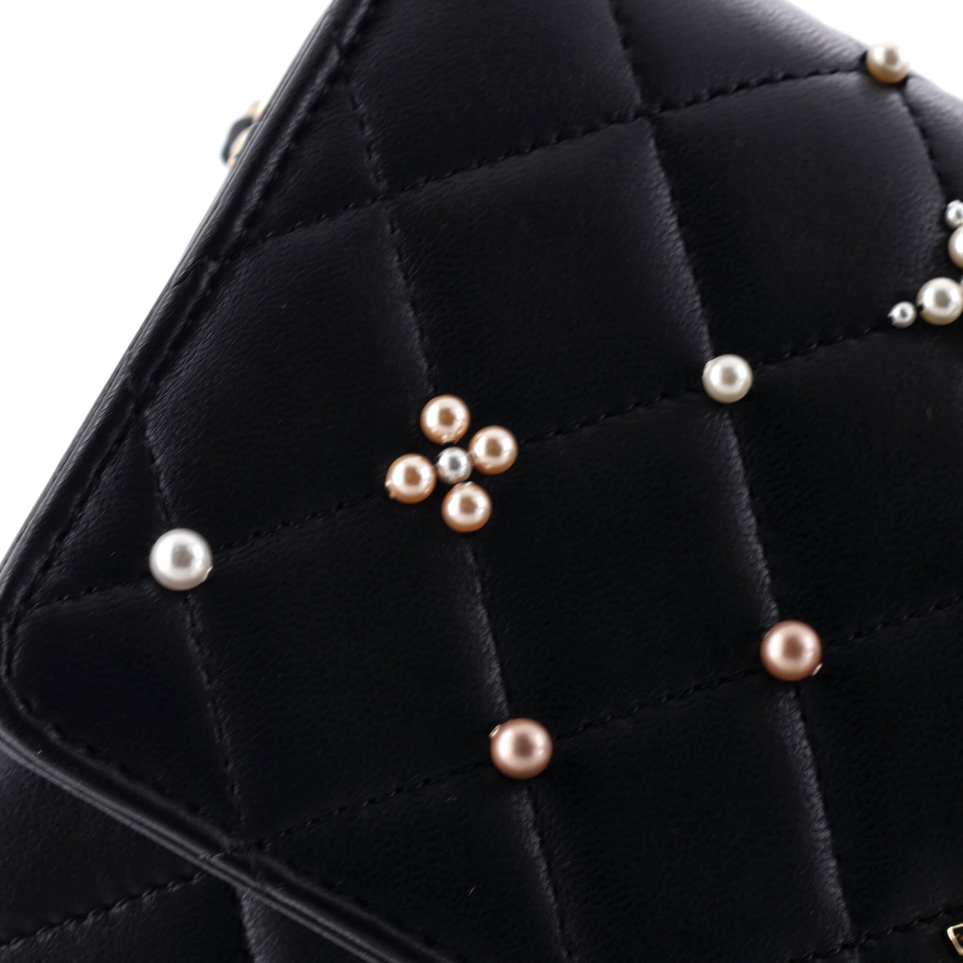 Wallet on Chain Pearl Studded Quilted Lambskin