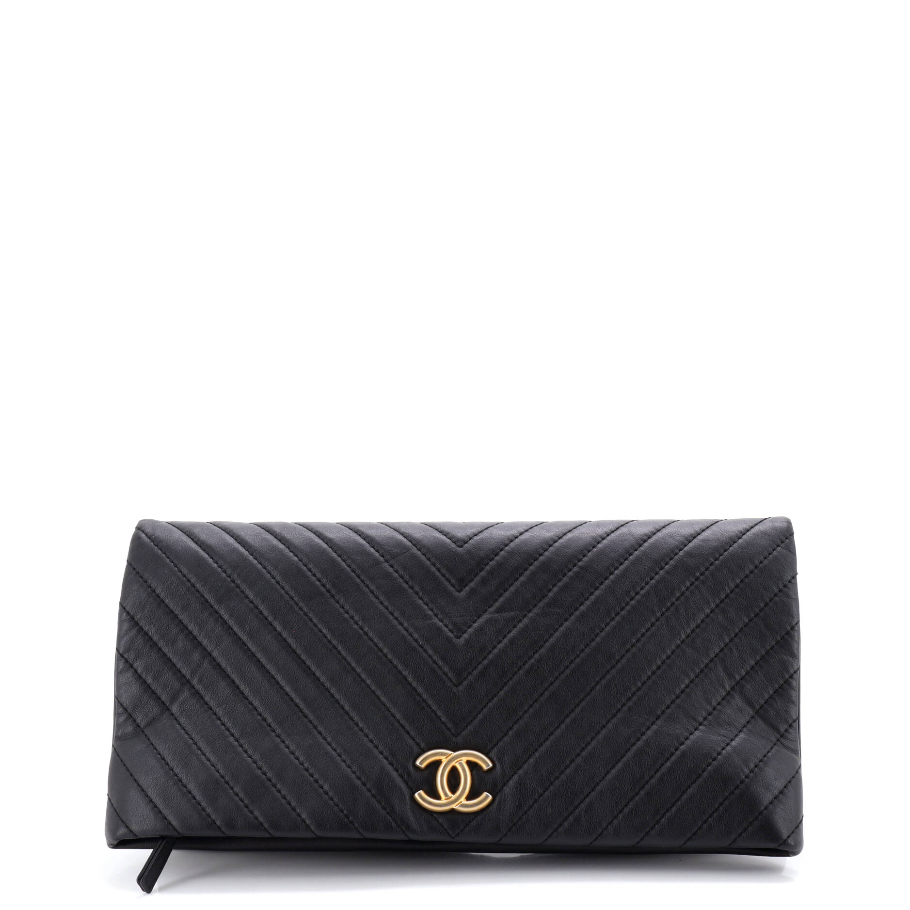 CC Foldover Clutch Chevron Lambskin Large