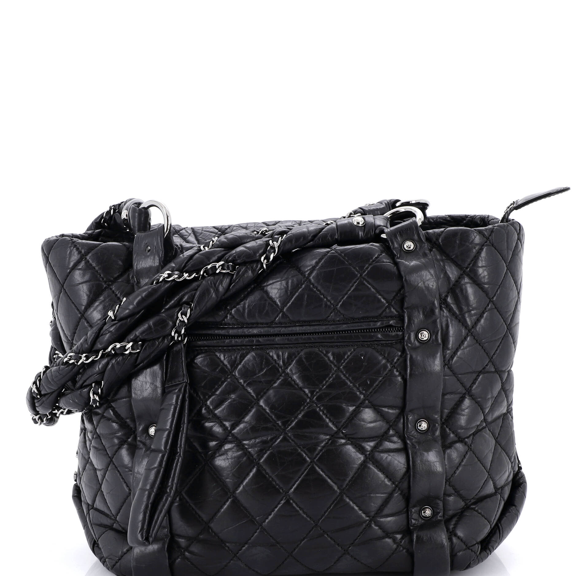Lady Braid Shopping Tote Quilted Distressed Lambskin Small