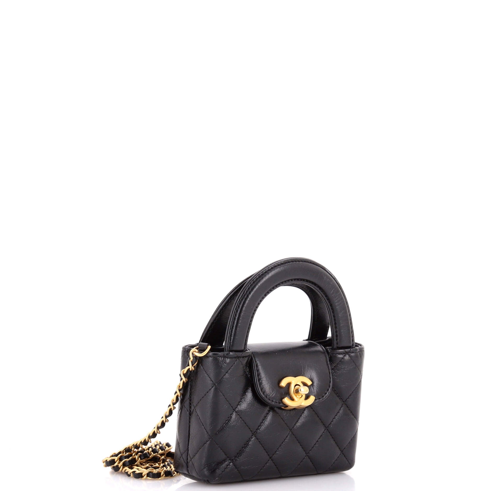 Kelly Top Handle Shopping Bag Quilted Shiny Aged Calfskin Nano