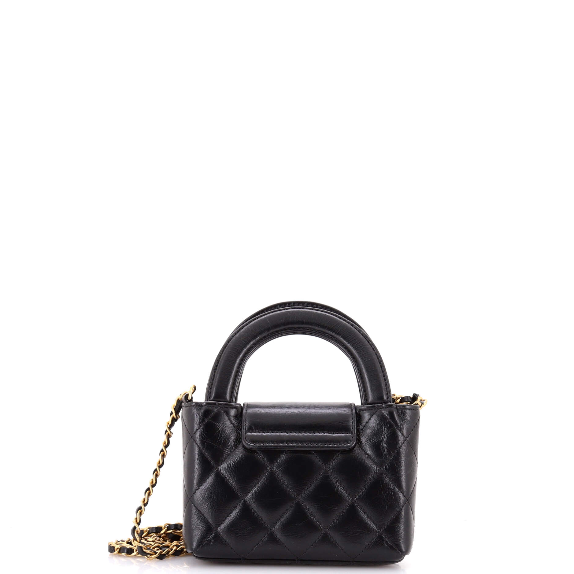 Kelly Top Handle Shopping Bag Quilted Shiny Aged Calfskin Nano