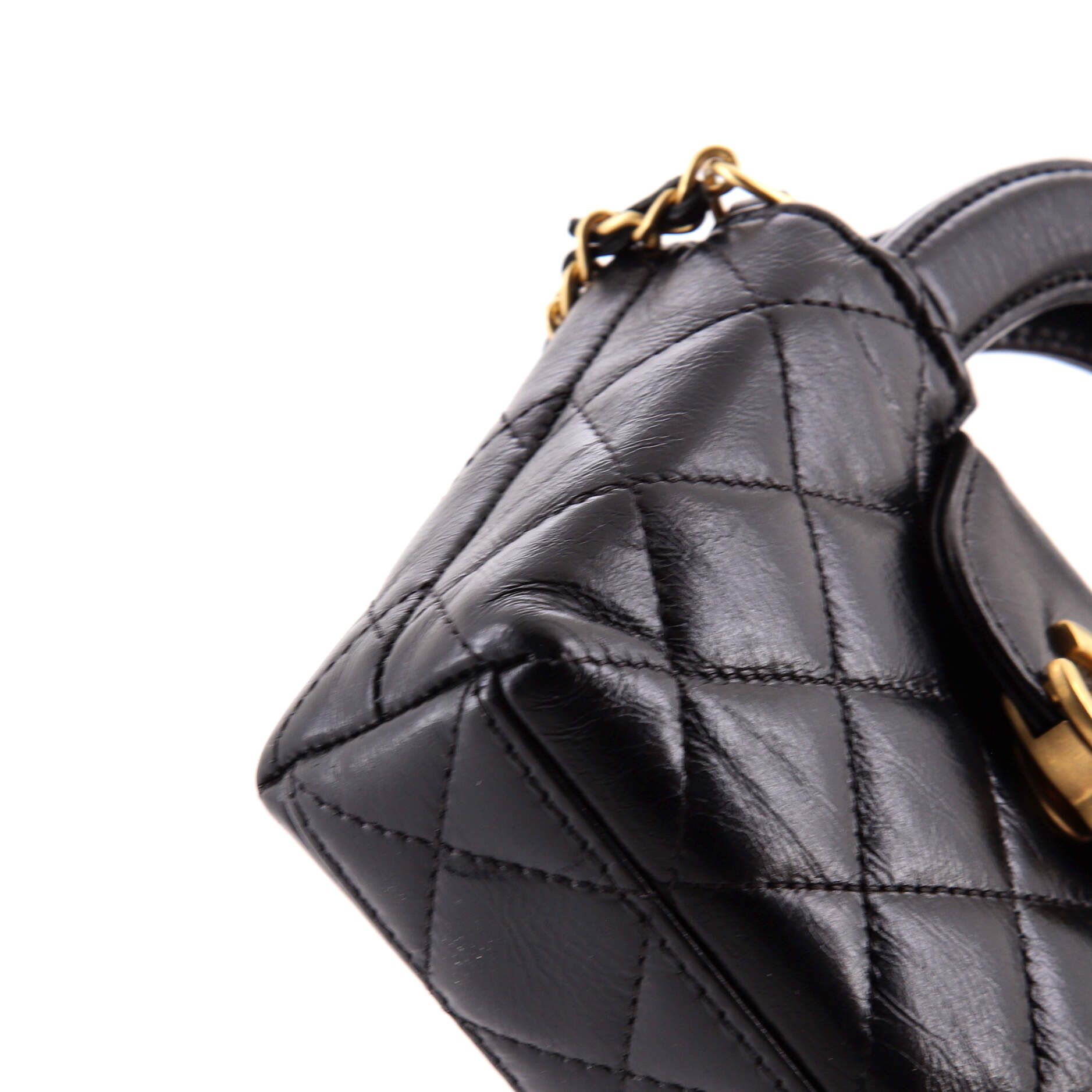 Kelly Top Handle Shopping Bag Quilted Shiny Aged Calfskin Nano